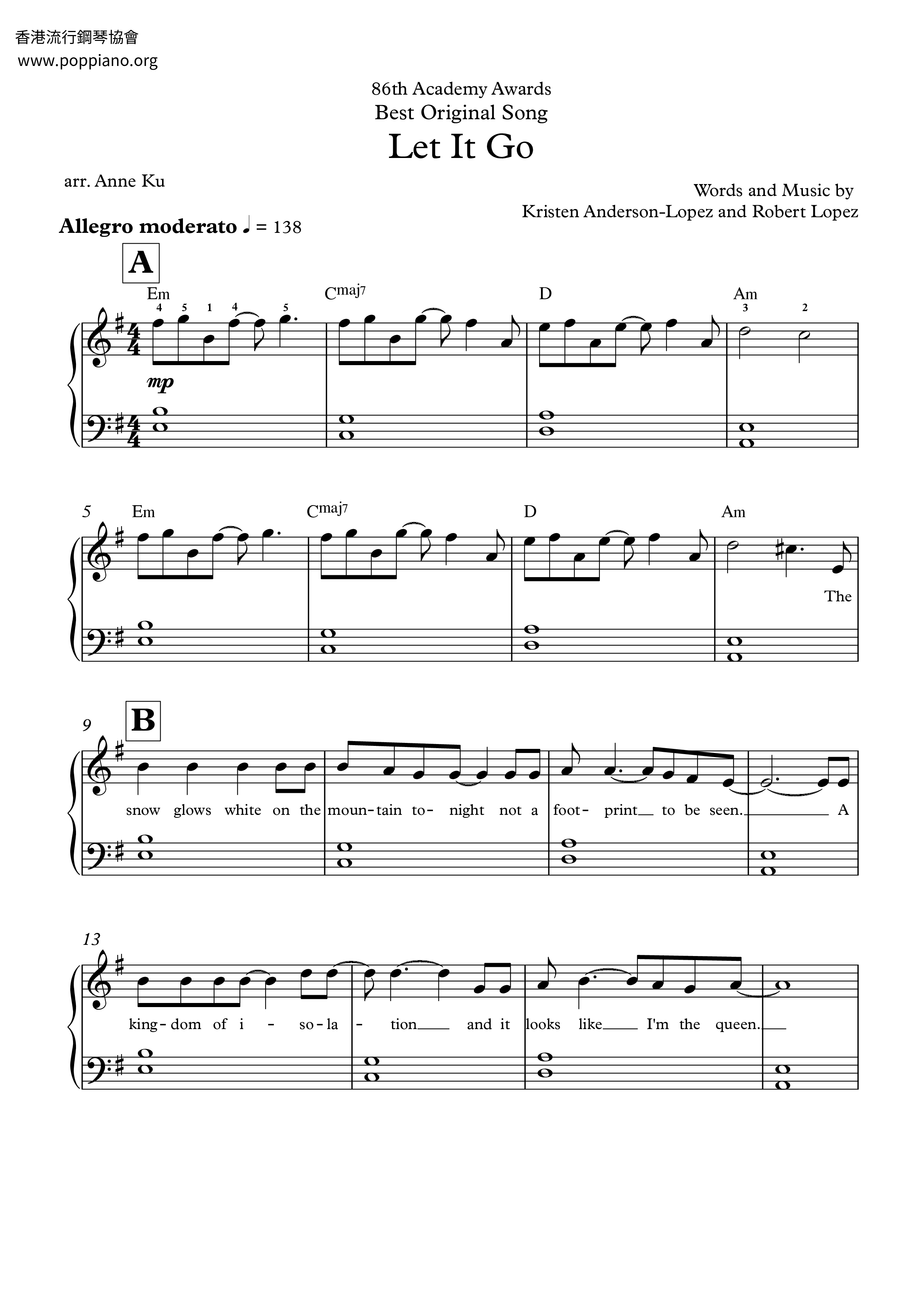 ☆ Frozen - Let It Go | Sheet Music | Piano Score Free Pdf Download | Hk Pop  Piano Academy