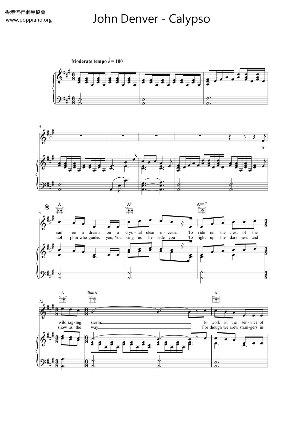 calypso Sheet Music / Piano Score Free PDF Download HK Pop Piano