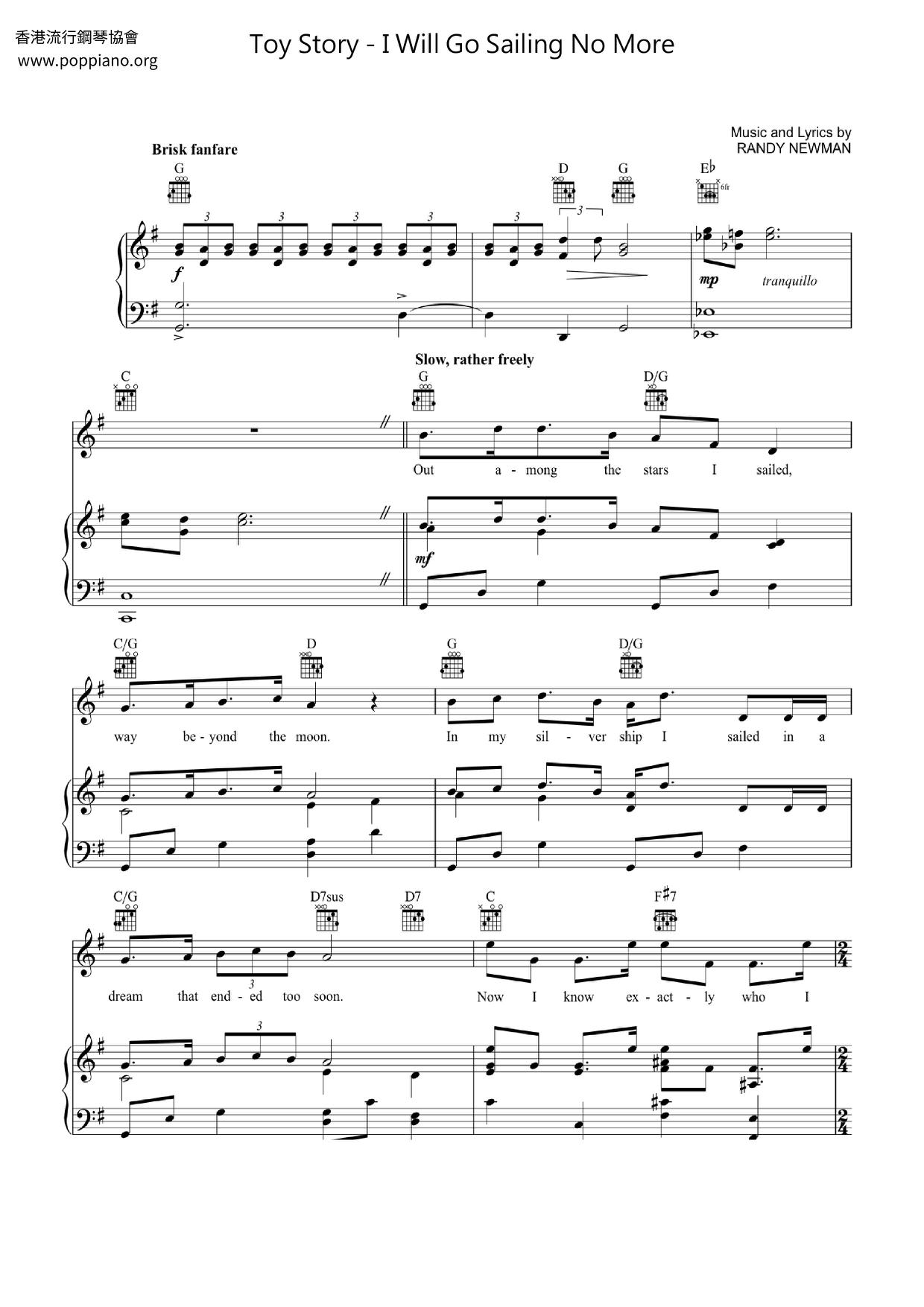 Movie SoundtrackToy Story I Will Go Sailing No More Sheet Music pdf