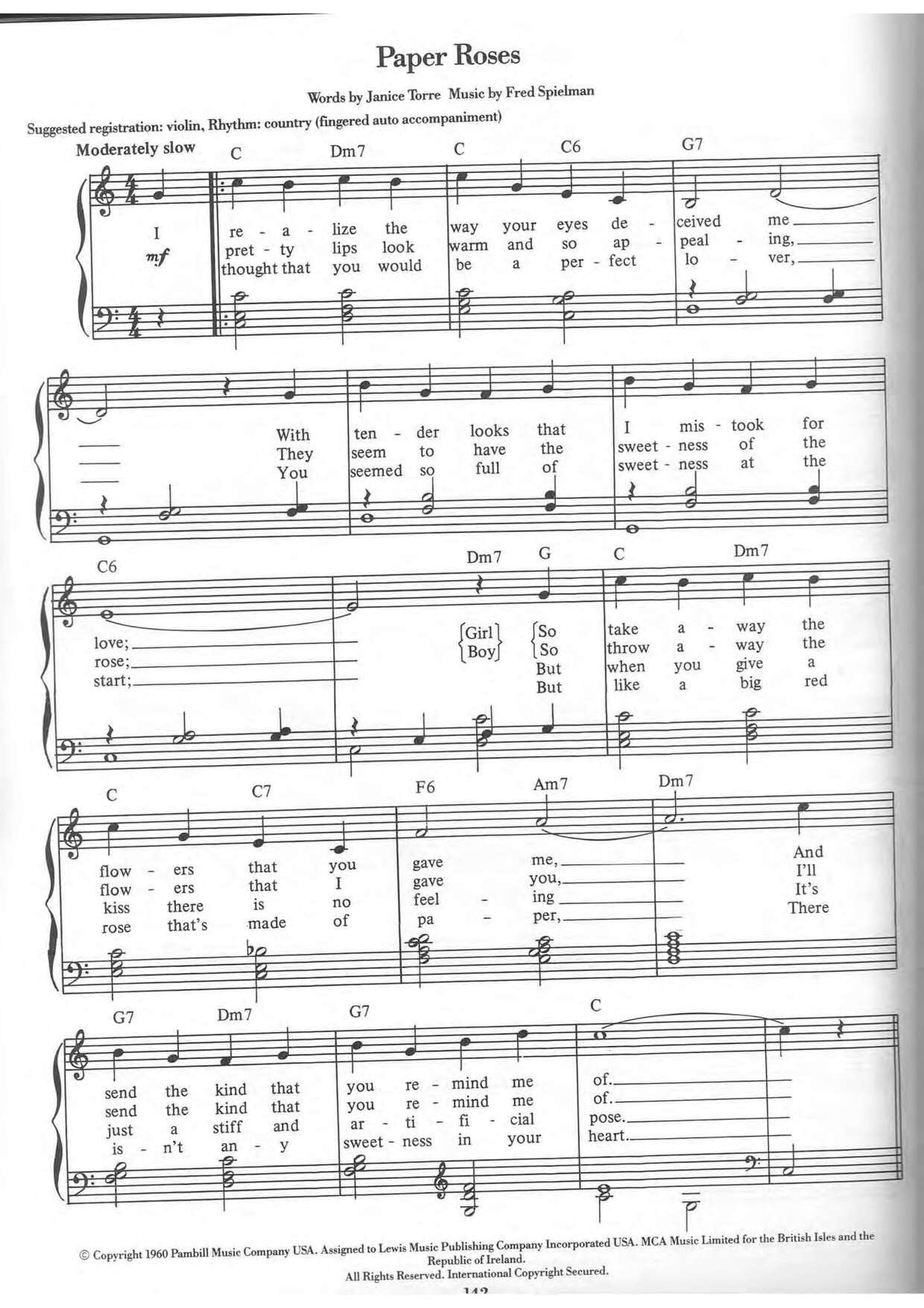 Marie OsmondPaper Roses Sheet Music pdf, Free Score Download ★