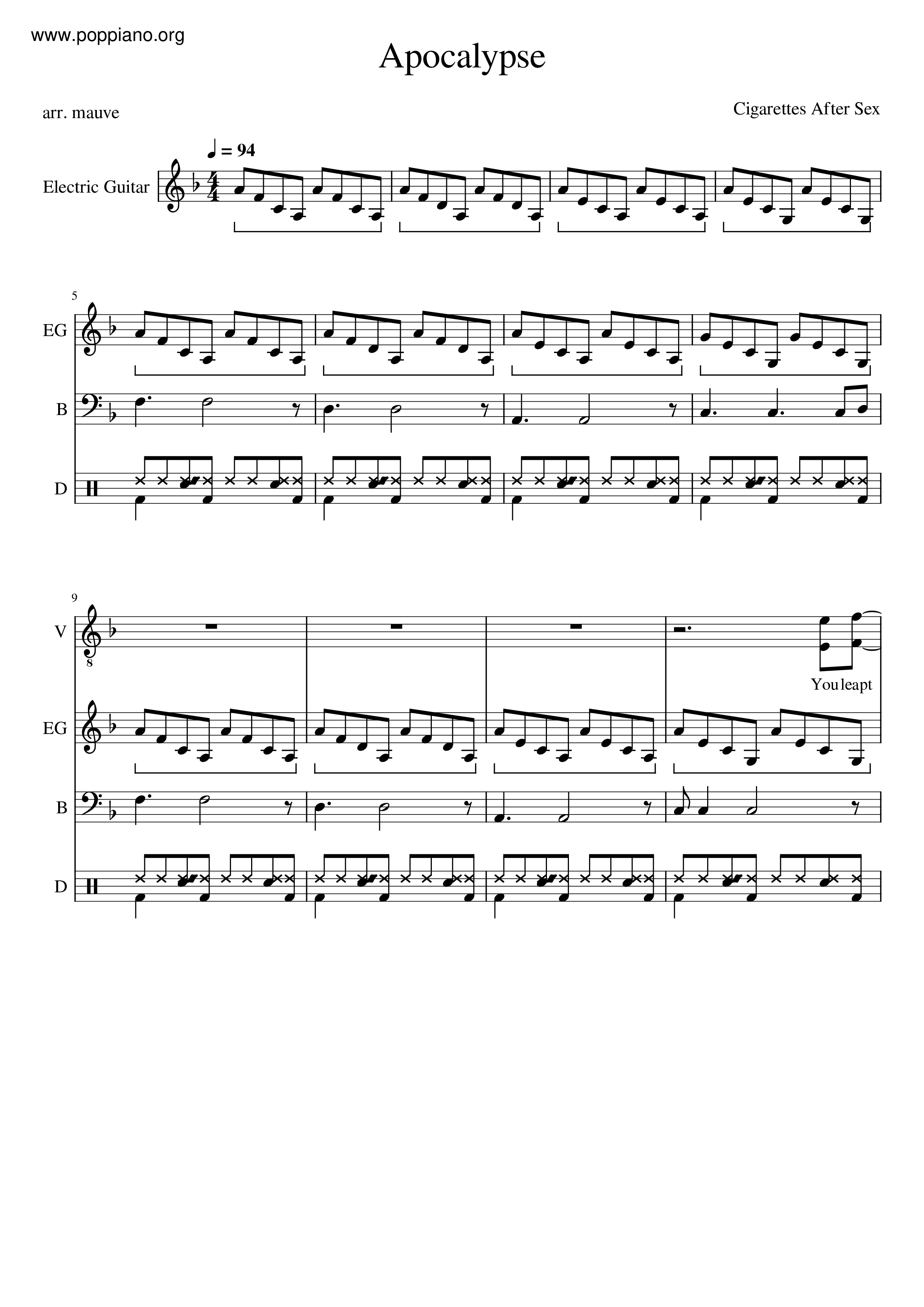 cigarettes after sex album release date ☆ Sex-Apocalypse Sheet Music pdf, Apocalypse - Cigarettes After Sex