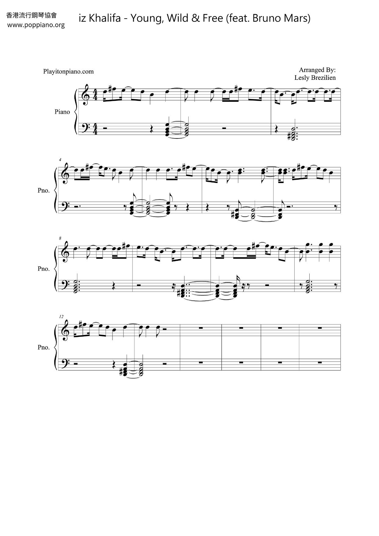 Wiz KhalifaYoung, Wild & Free (feat. Bruno Mars) Sheet Music pdf