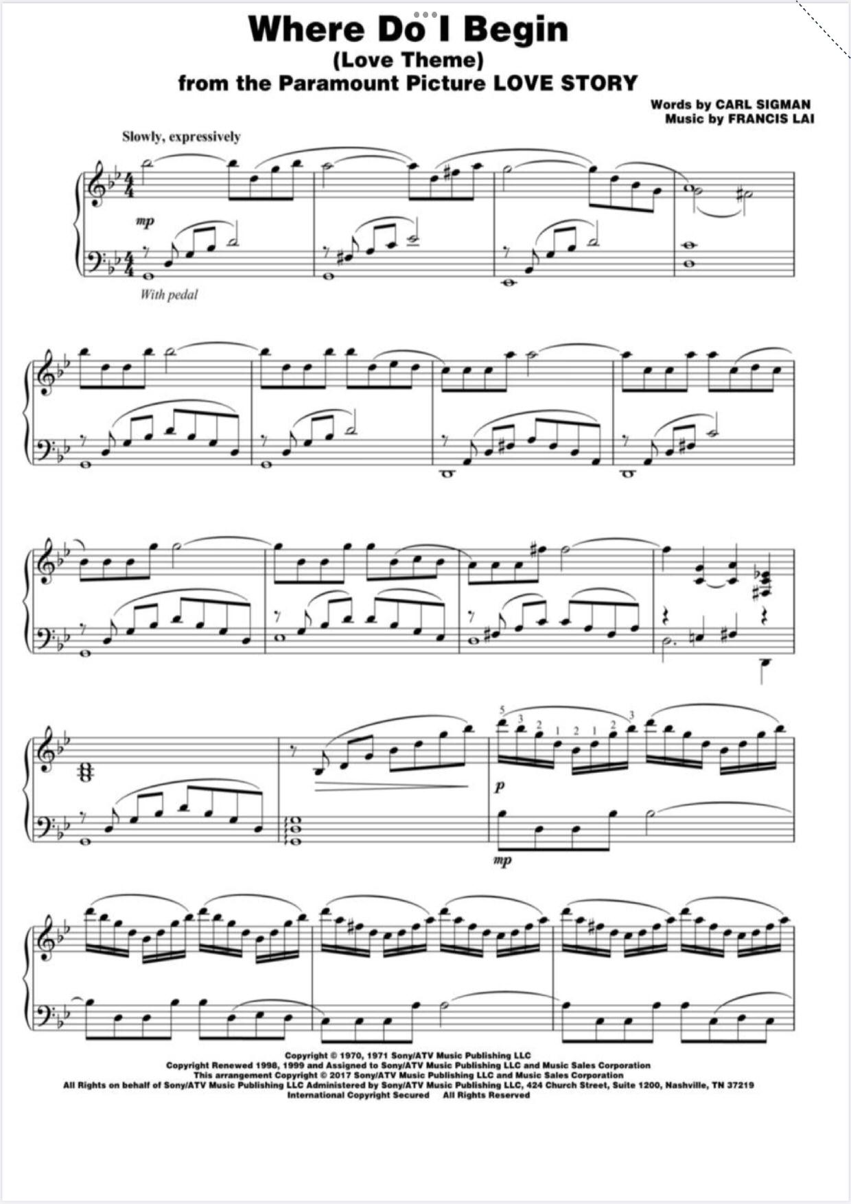 ☆ Where Do I Begin - Love Theme From \"Love Story\" - Music / Piano Score Free PDF Download - HK Pop Piano Academy ☆