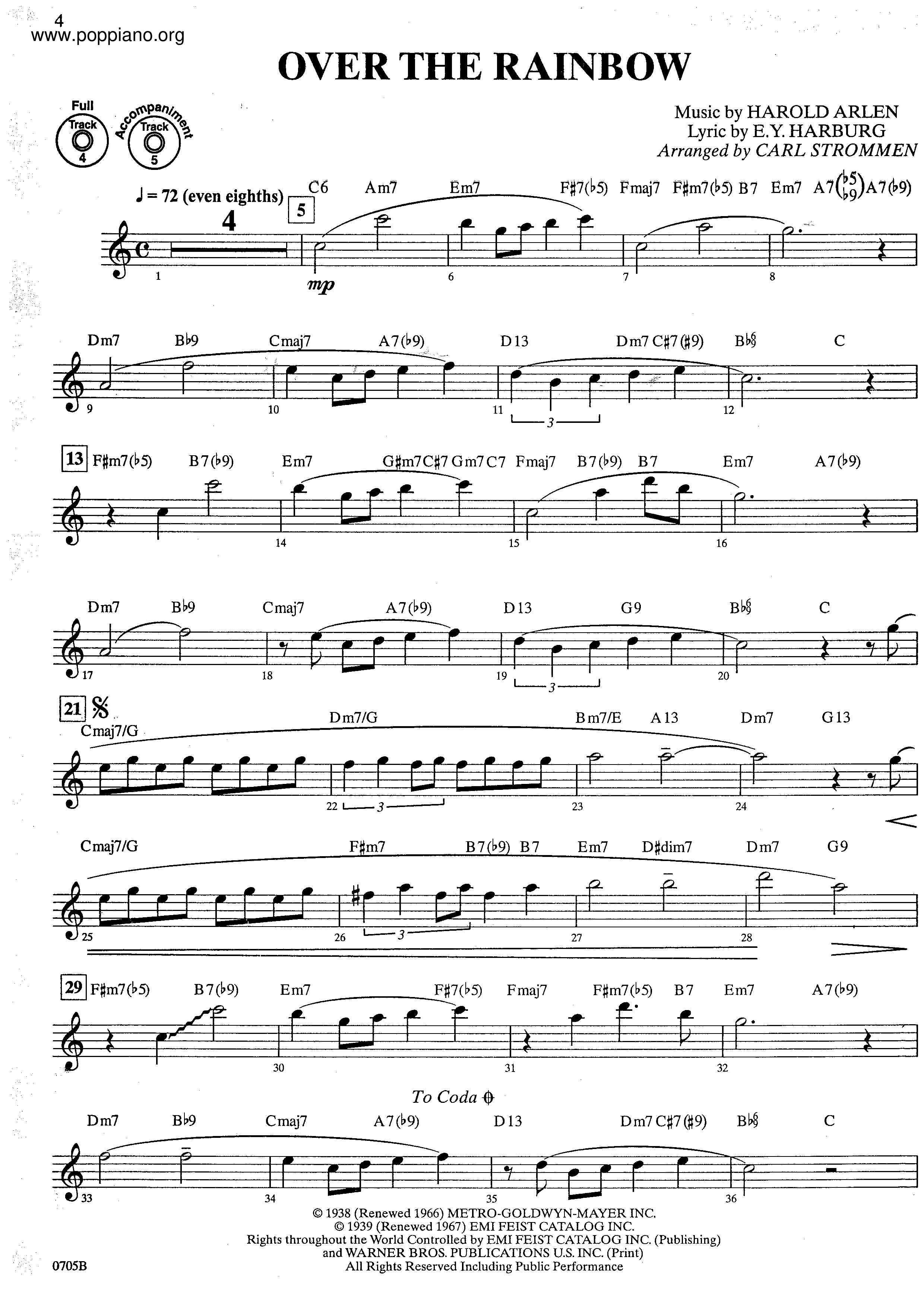 Over The Rainbow PDF無料ピアノ譜 gakufu 香港ポップピアノ協会 ★