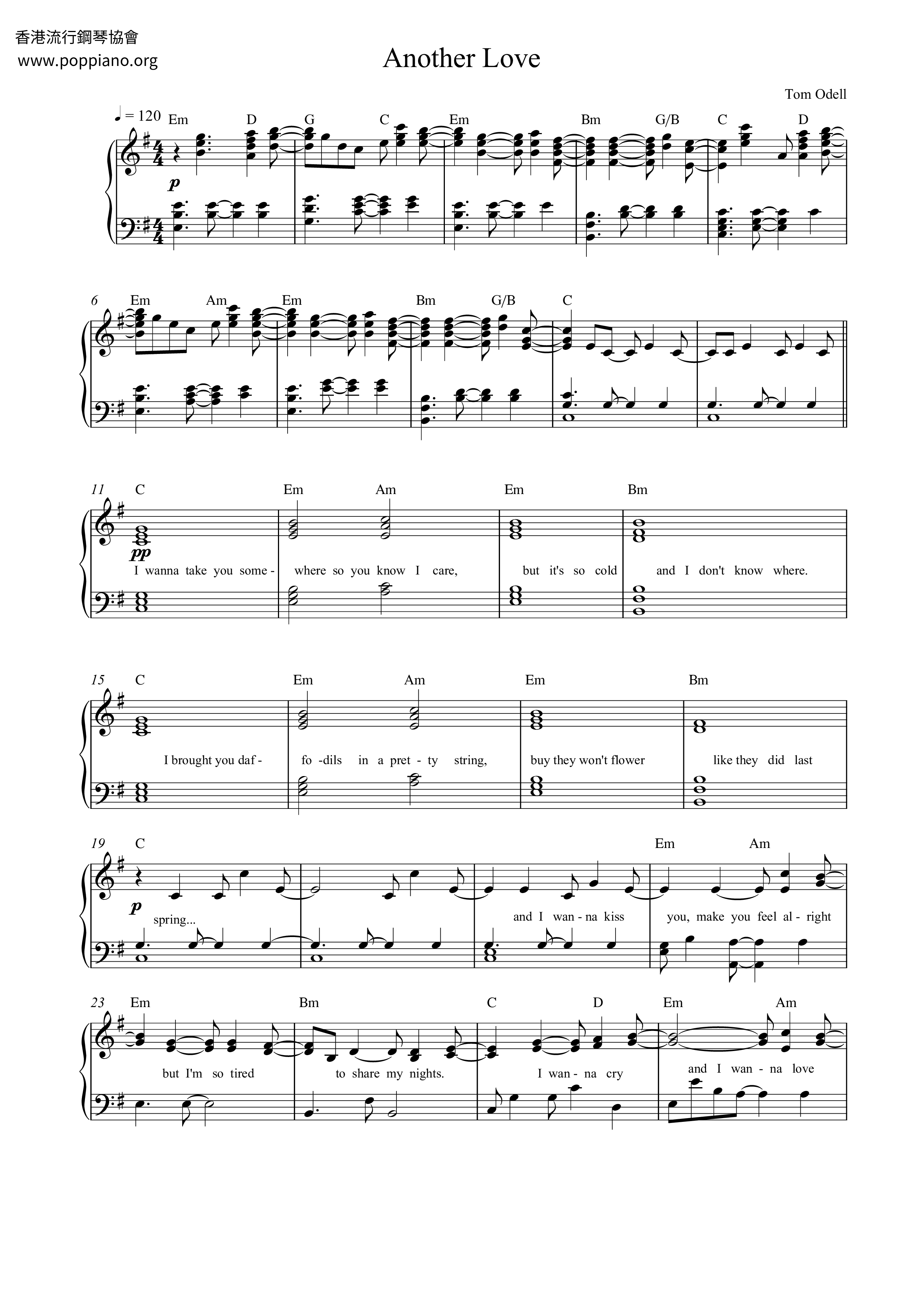Tom OdellAnother Love Sheet Music pdf, Free Score Download ★