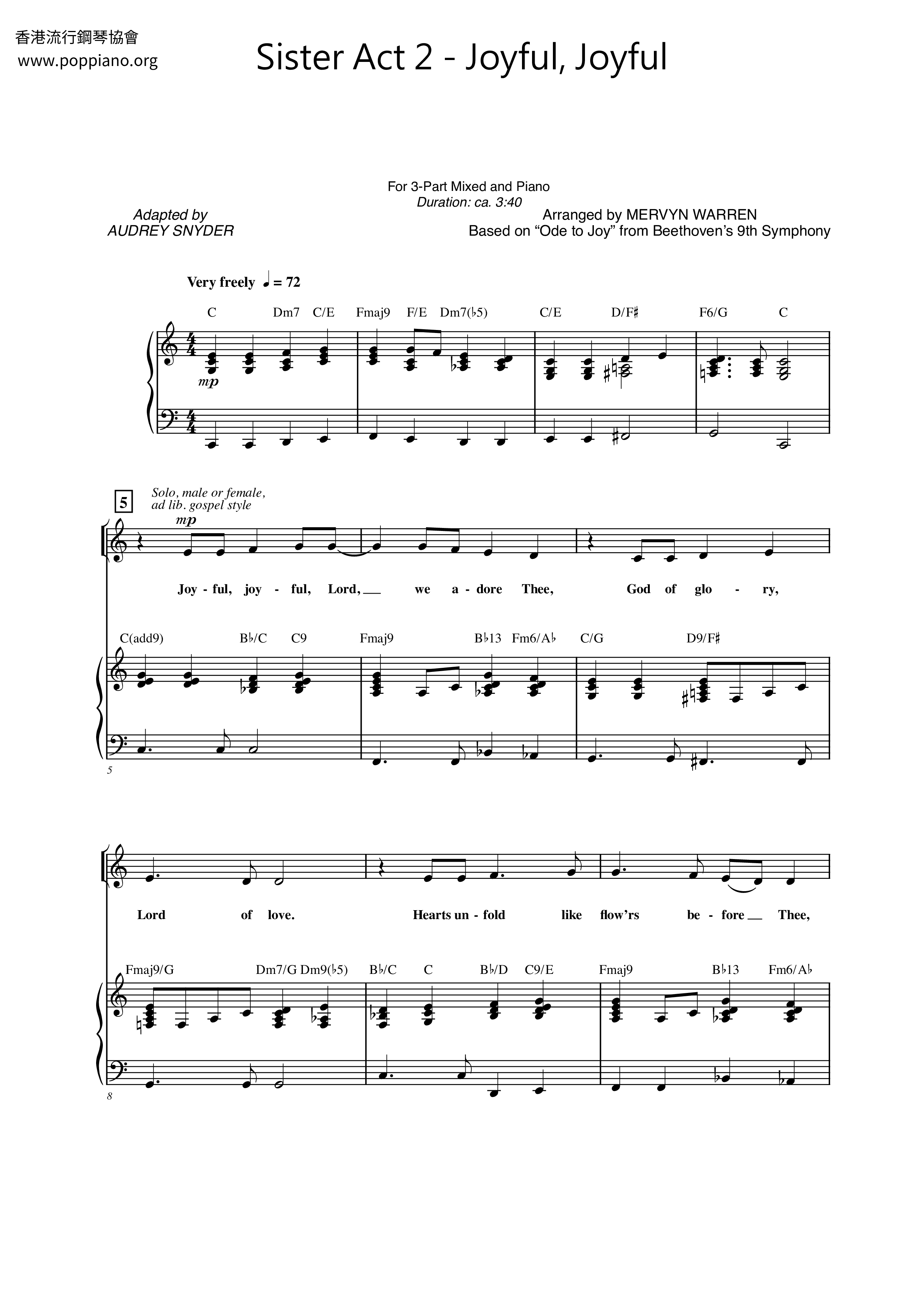 Sister Act 2Joyful, Joyful Sheet Music pdf, Free Score Download ★