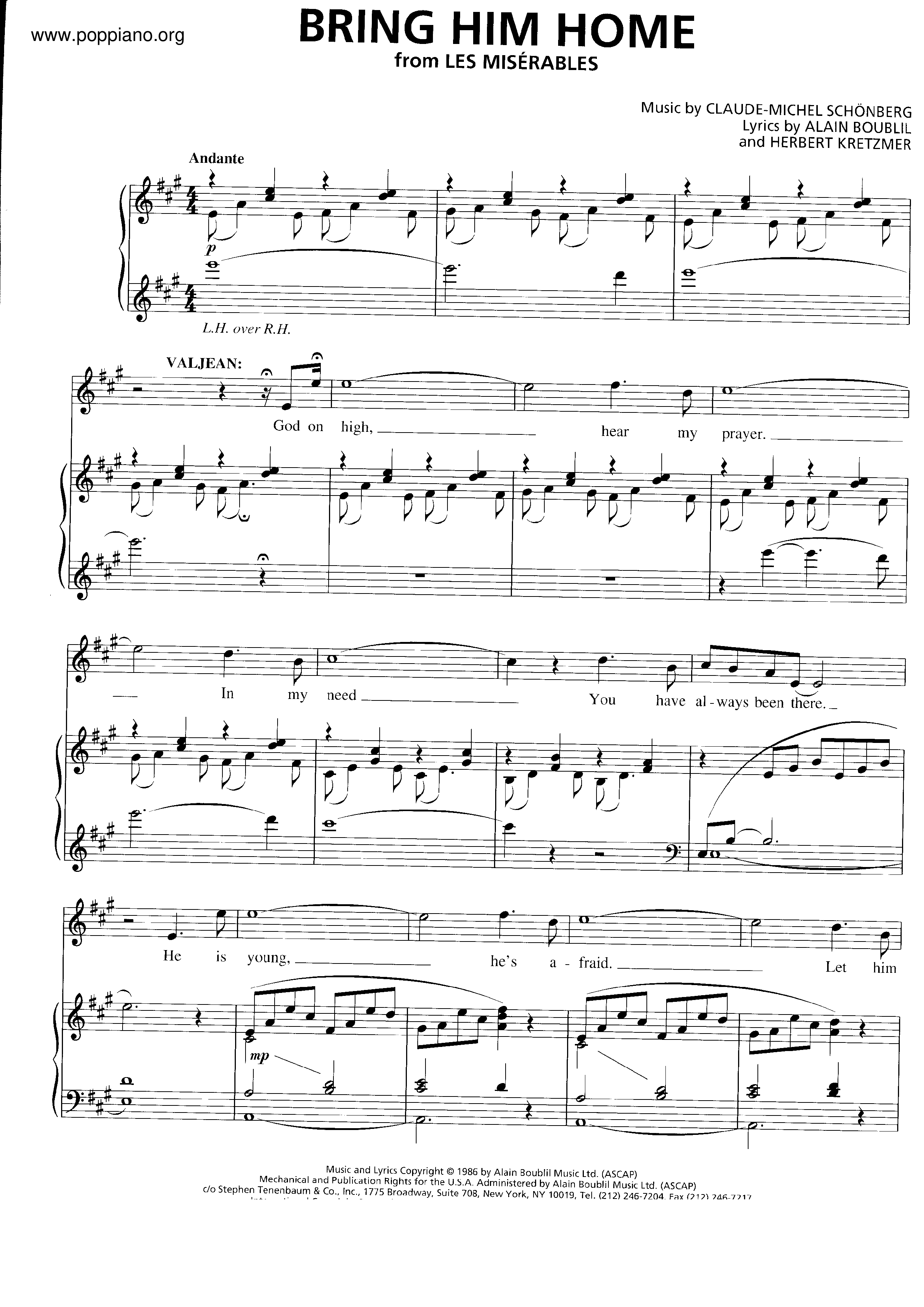 ★レ・ミゼラブル Bring Him Home ピアノ譜pdf 香港ポップピアノ協会 無料PDF楽譜ダウンロード gakufu