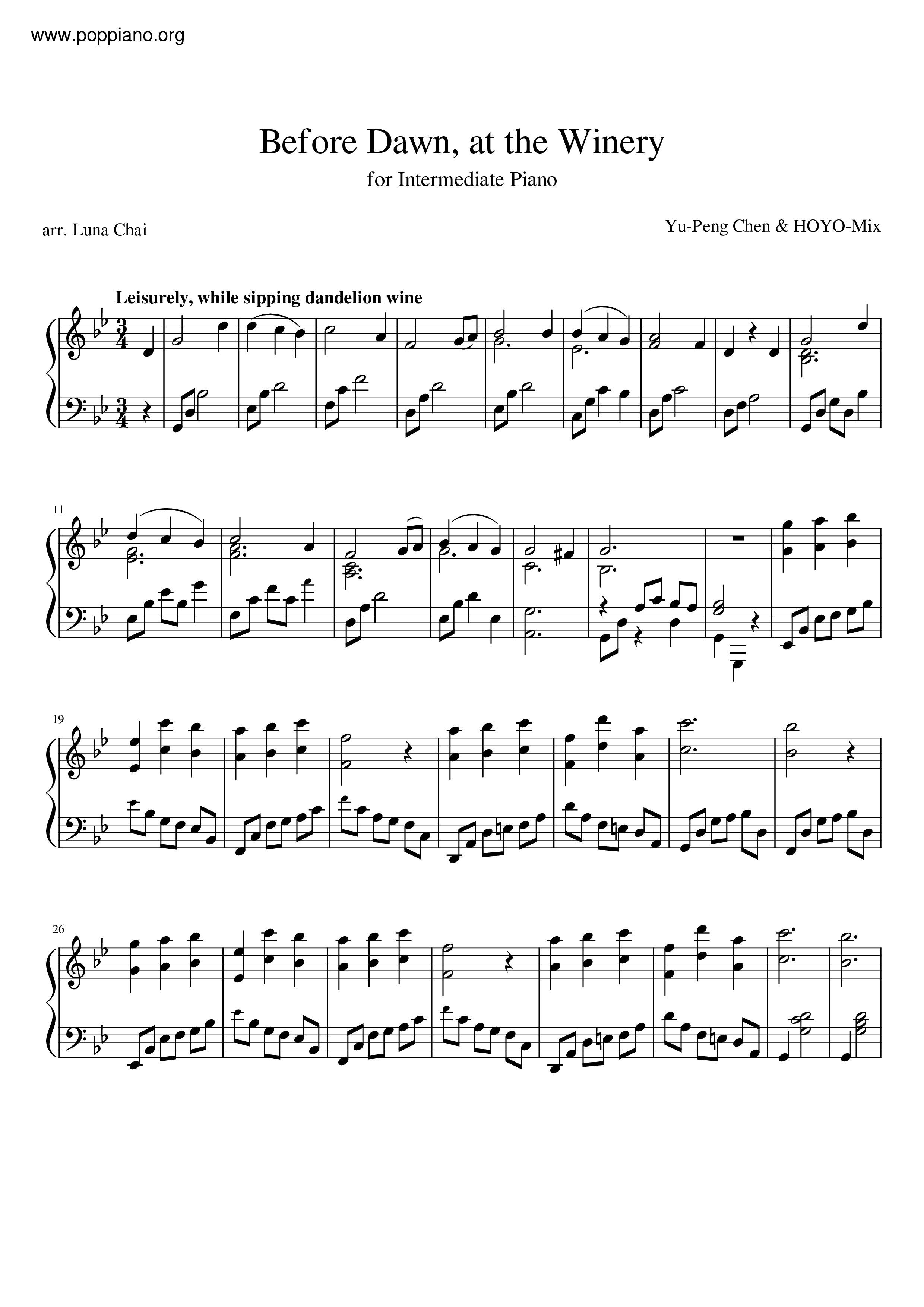 Before Dawn Numbered Musical Notation Preview