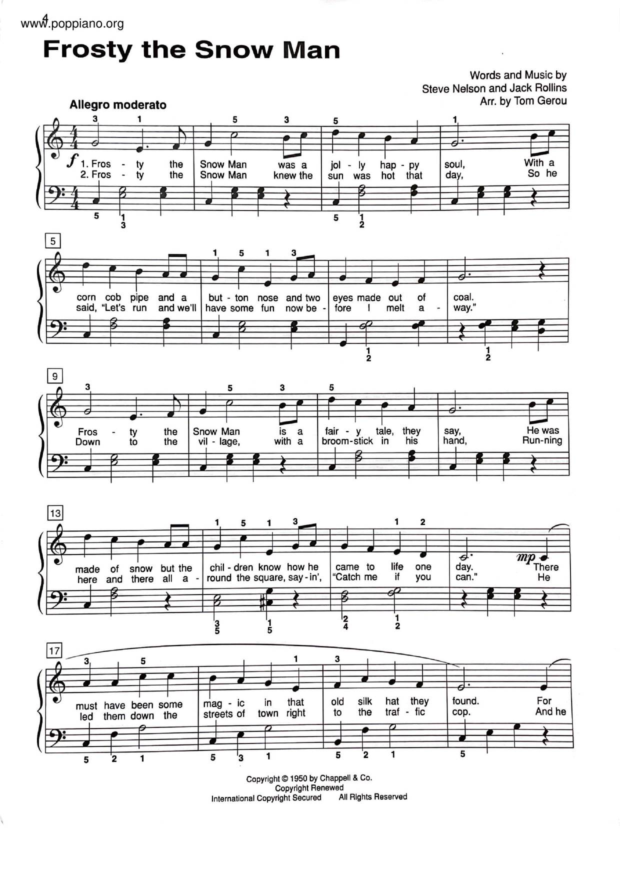 Frosty The Snowman - Sheet Music / Piano Score Free PDF Download - HK ...