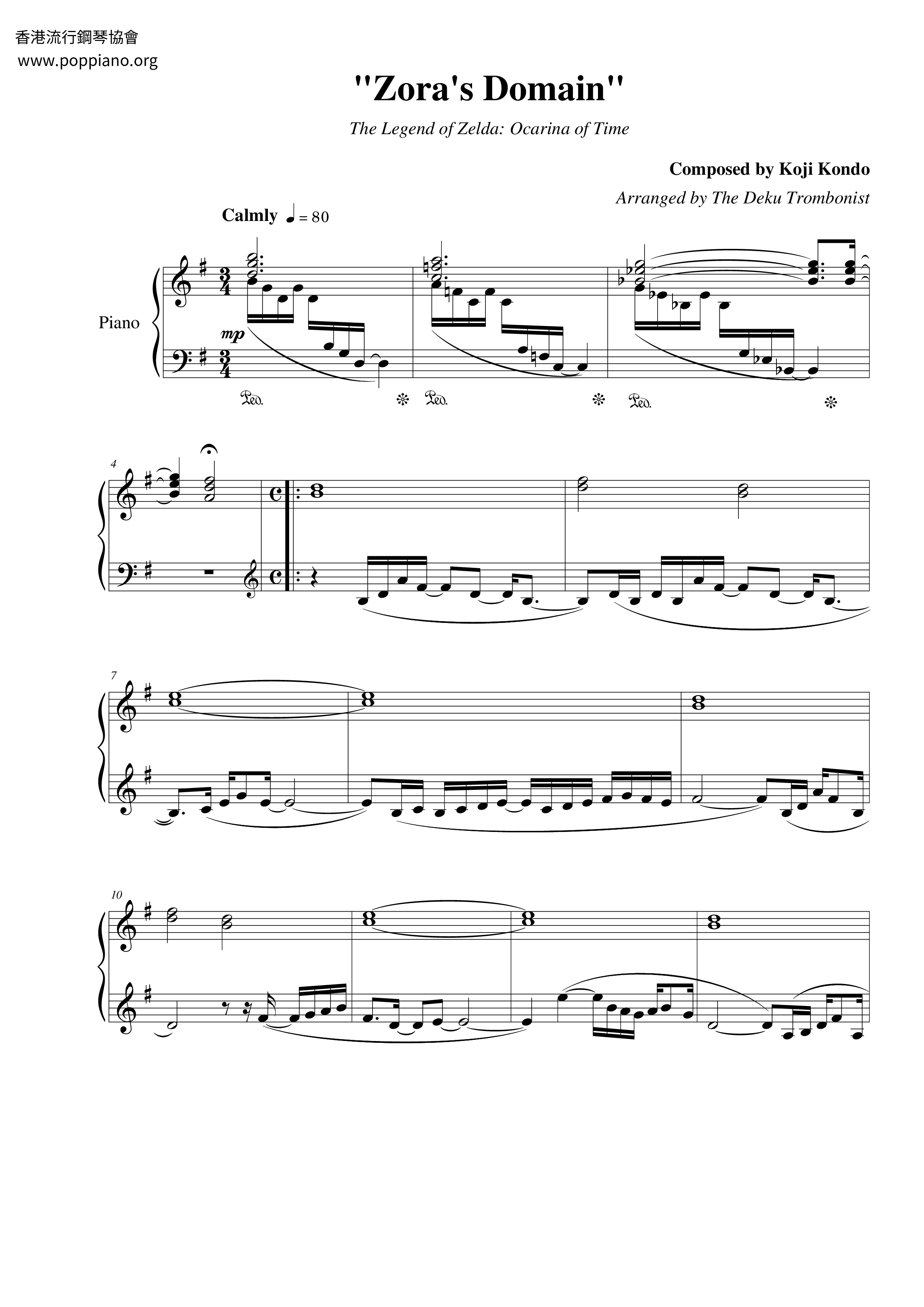 The Legend Of Zelda Ocarina Of TimeZora's Domain Sheet Music pdf