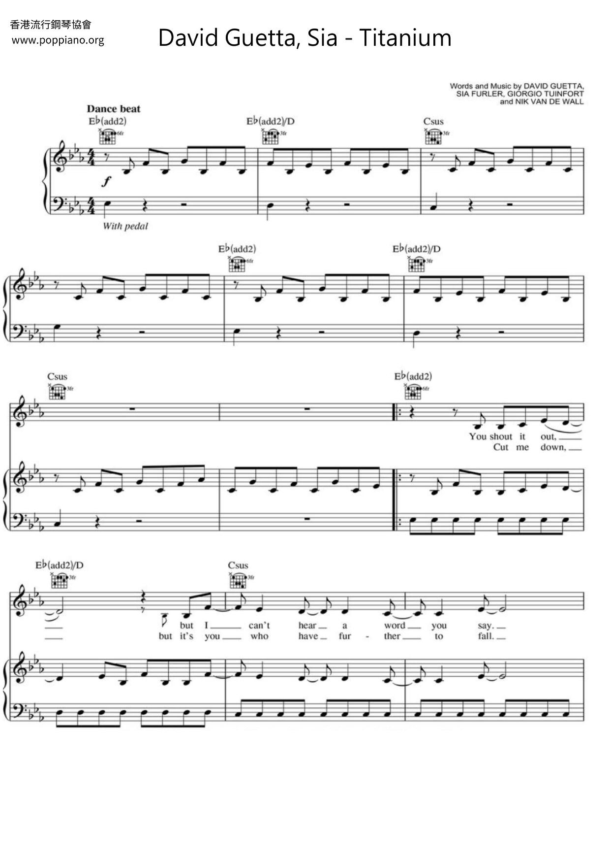 Titanium Sheet Music / Piano Score Free PDF Download HK Pop Piano