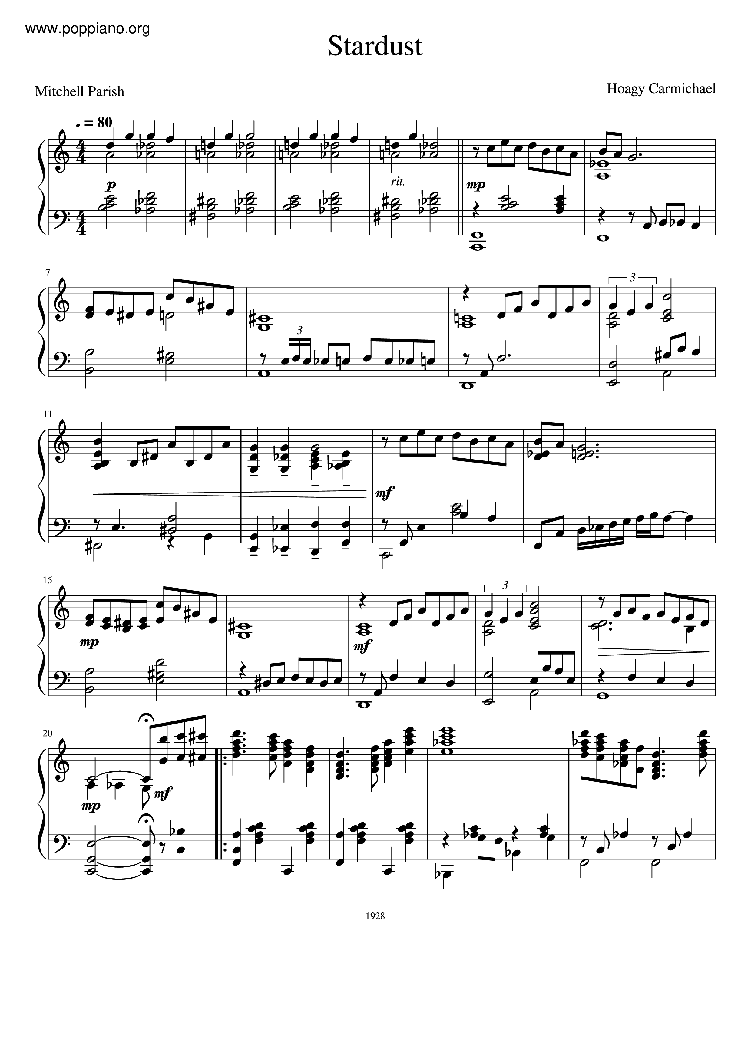 Stardust Sheet Music / Piano Score Free PDF Download HK Pop Piano