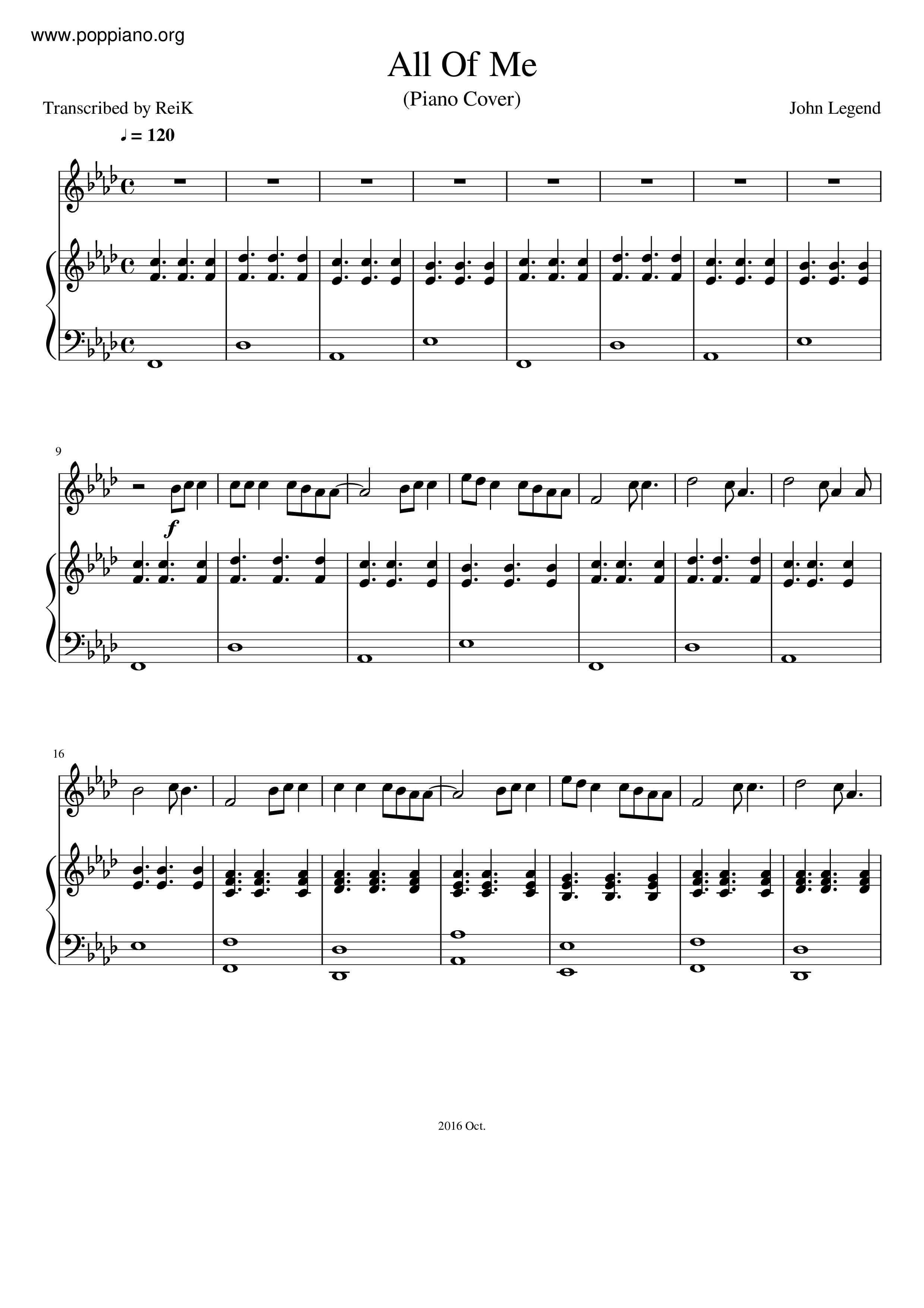 ☆ John Legend-All Of Me Sheet Music Pdf, - Free Score Download ☆