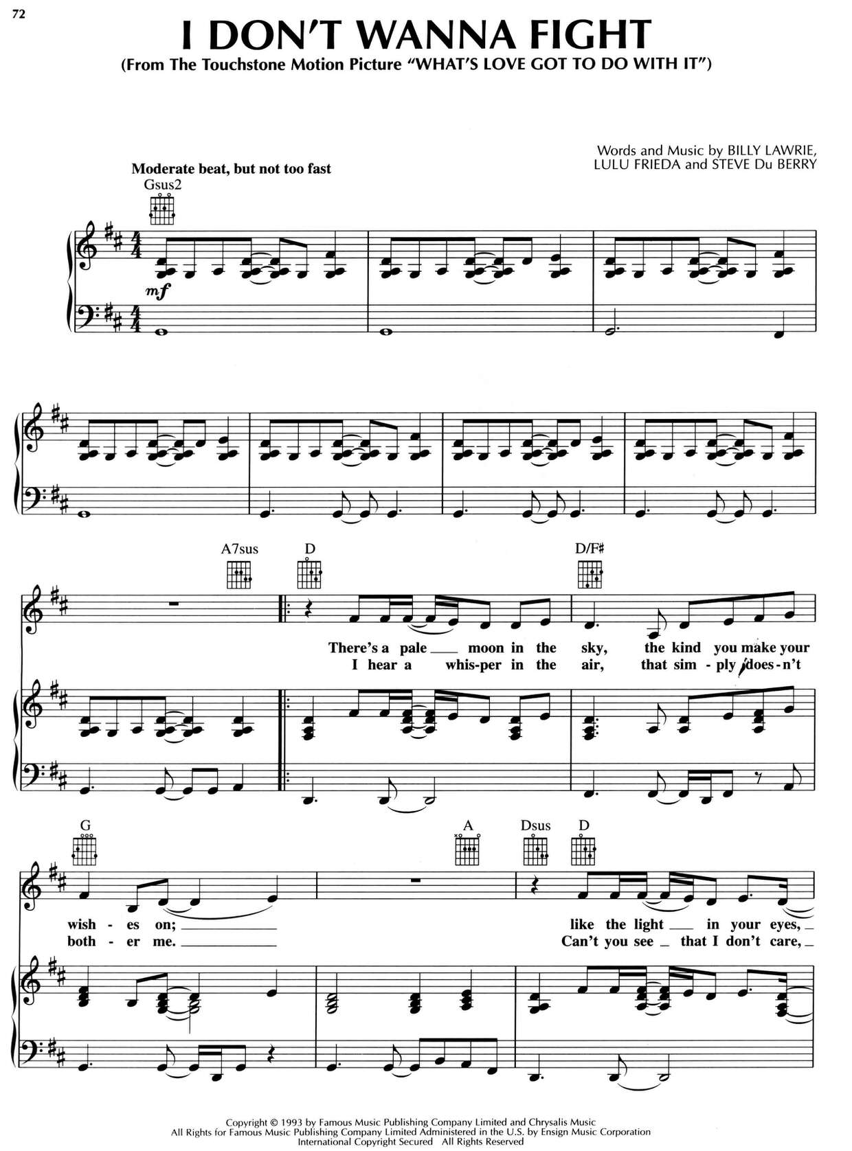 I Don't Wanna Fight (from "What's Love Got To Do With It")琴譜
