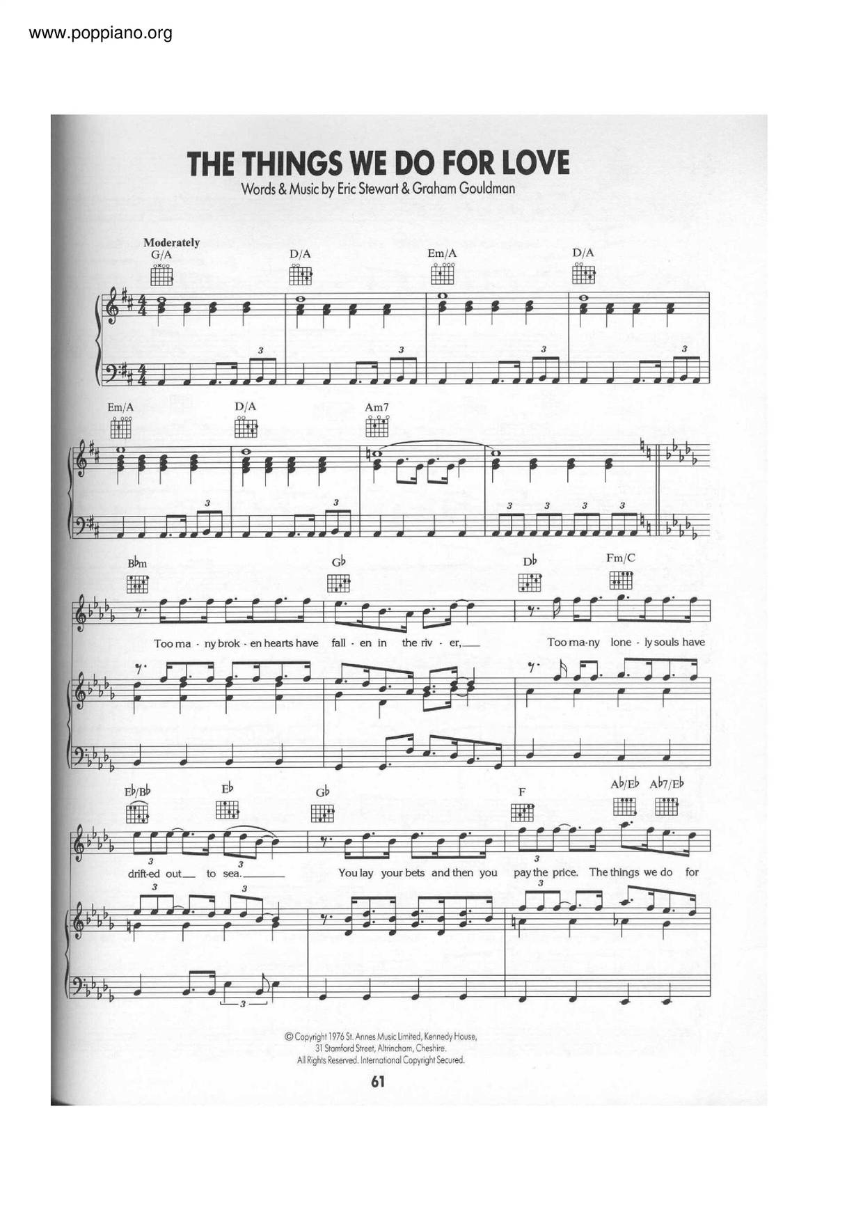 The Things We Do For Love琴譜