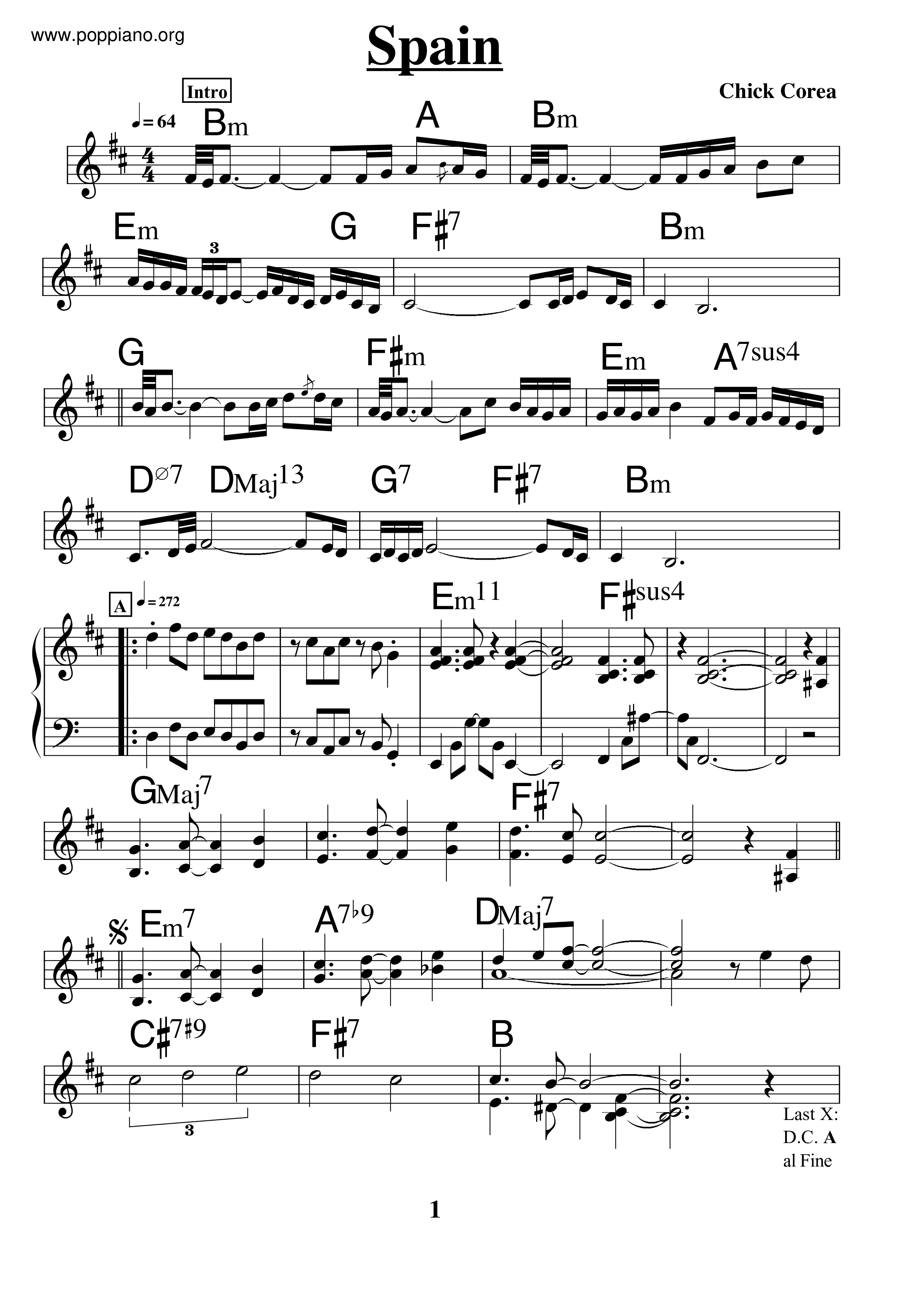 Chick CoreaSpain Sheet Music pdf, Free Score Download ★