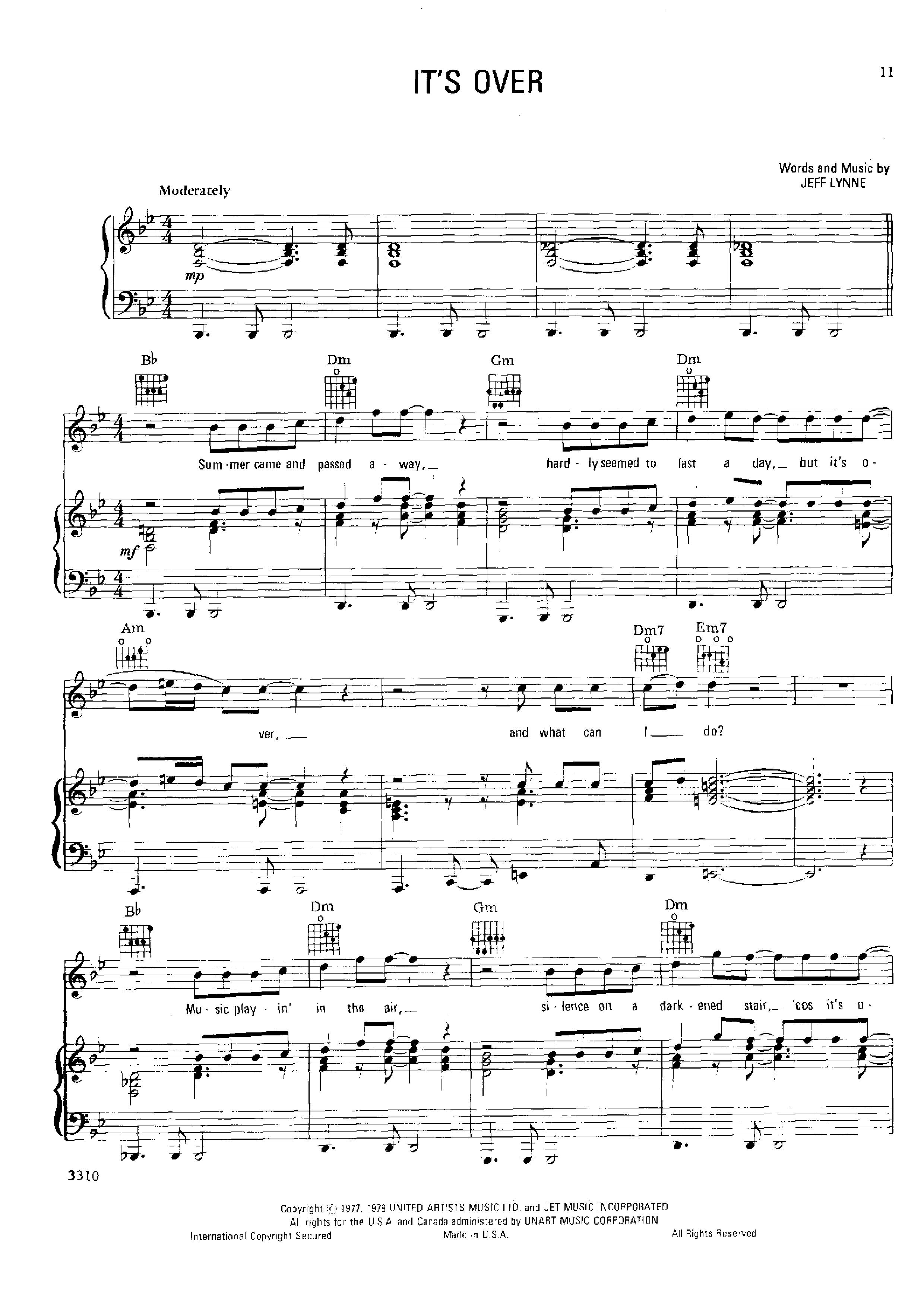 Electric Light OrchestraIt's Over 琴譜pdf香港流行鋼琴協會琴譜下載 ★