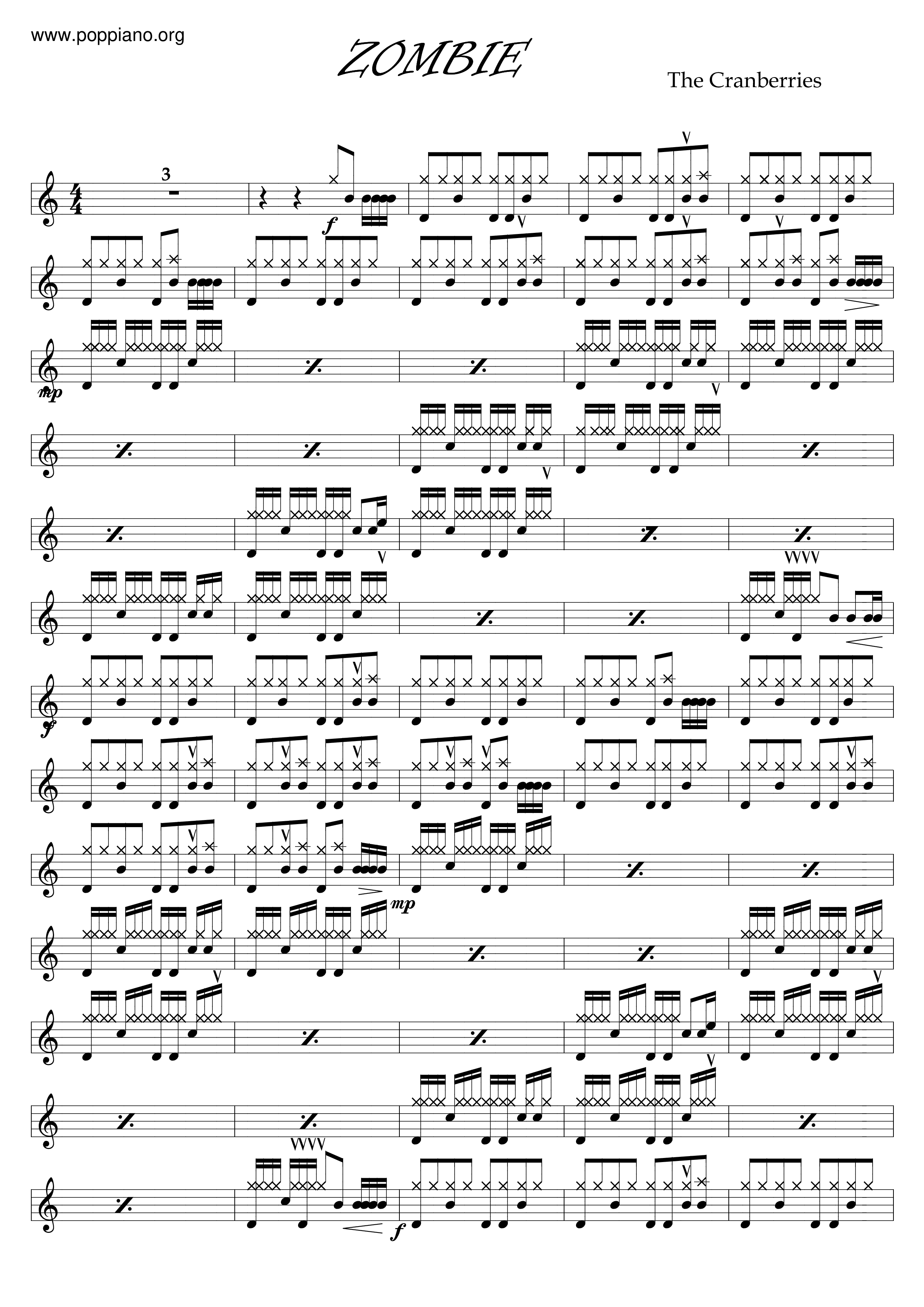 ZombieThe Cranberries Drum Tab pdf, Free Score Download ★