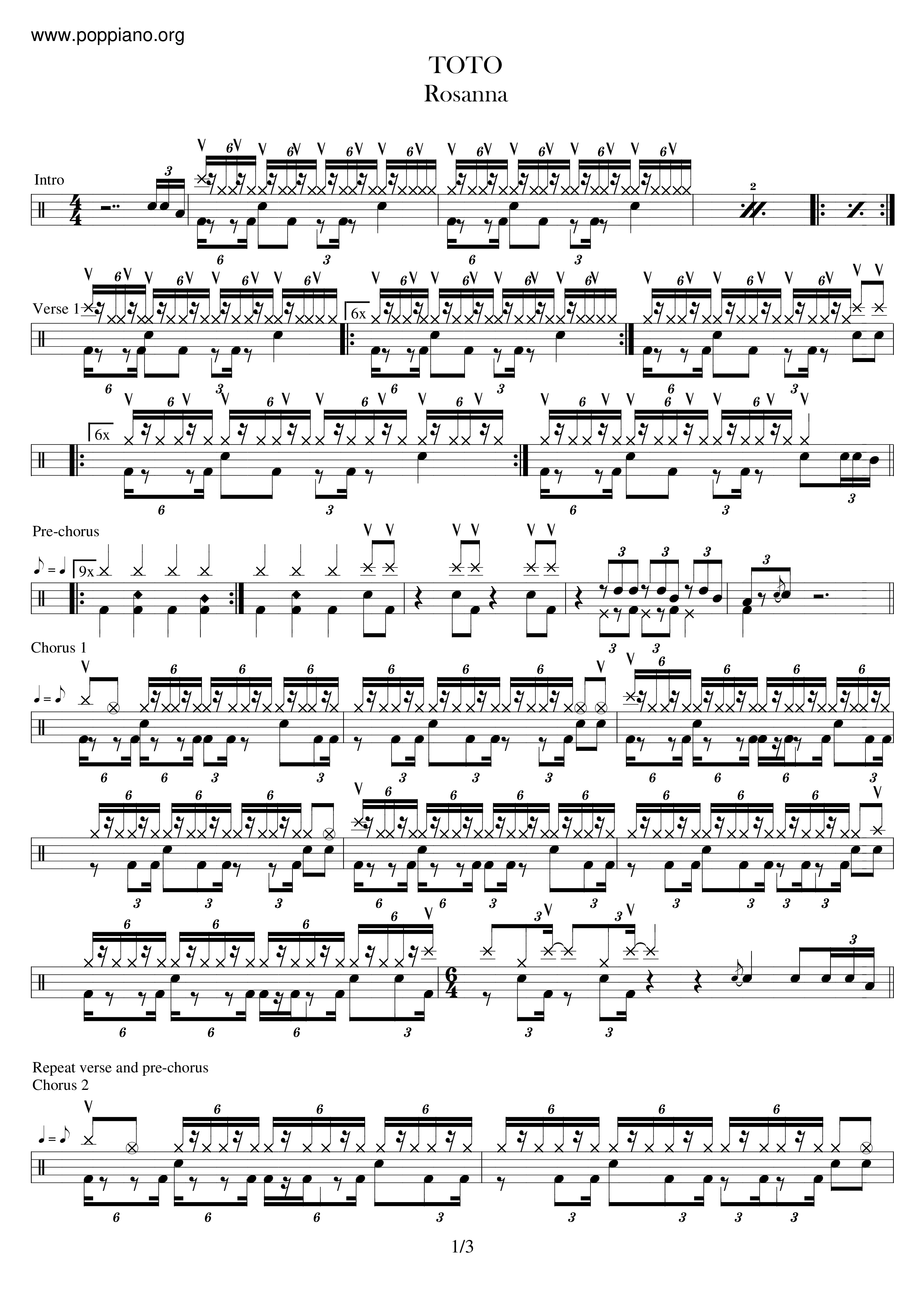 Toto Rosanna Drum Tab Pdf Free Score Download