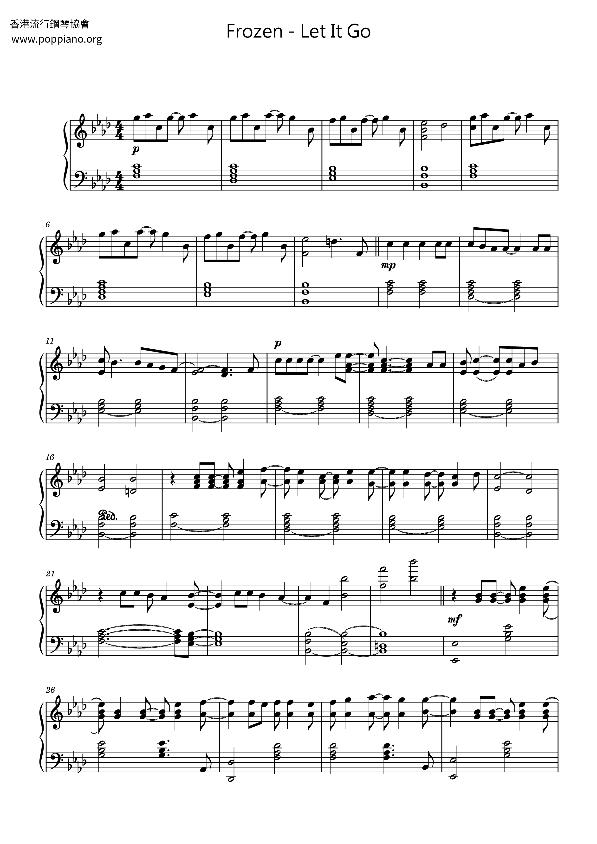 ☆ Frozen - Let It Go | Sheet Music | Piano Score Free Pdf Download | Hk Pop  Piano Academy