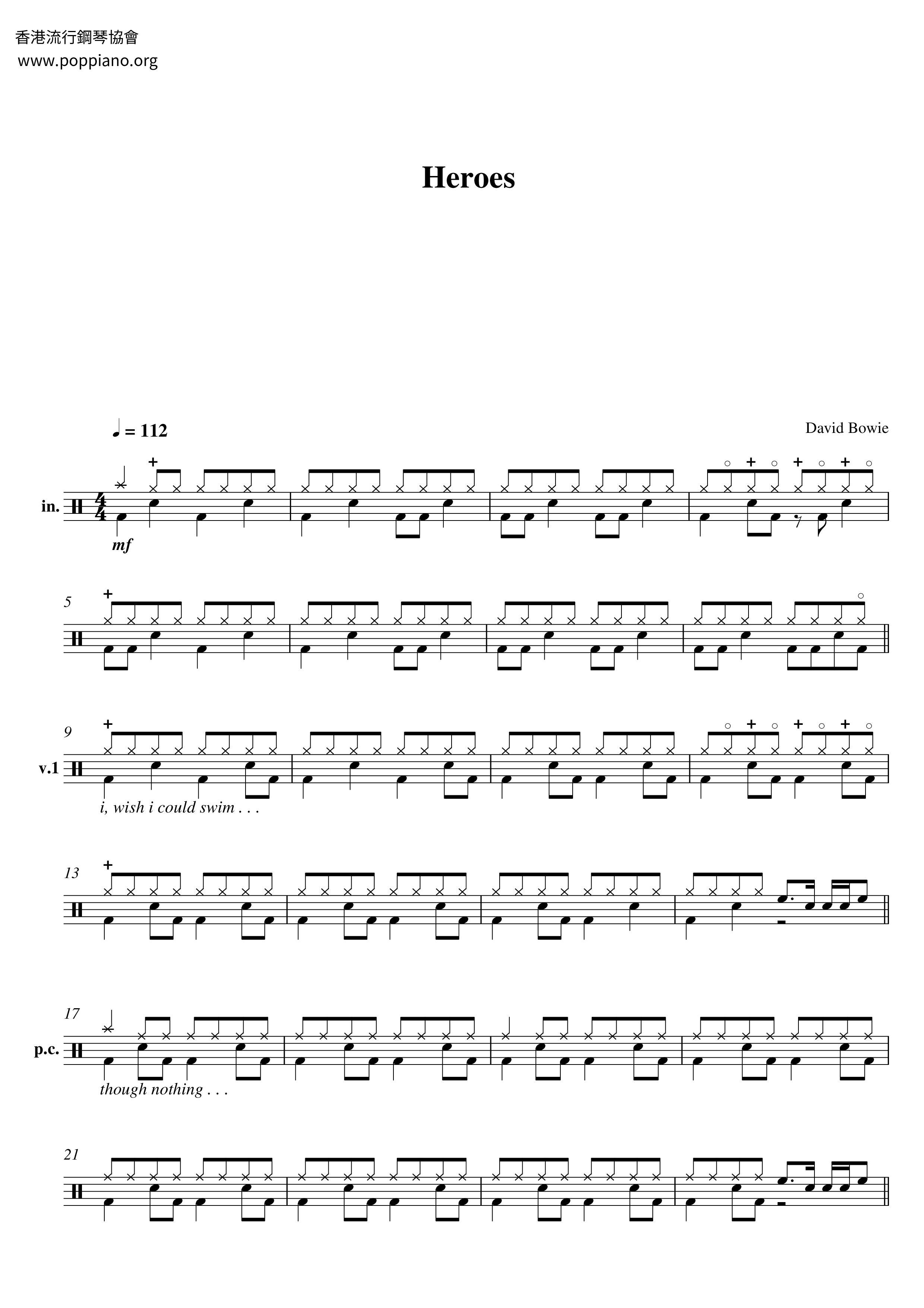 David BowieHeroes Drum Tab pdf, Free Score Download ★
