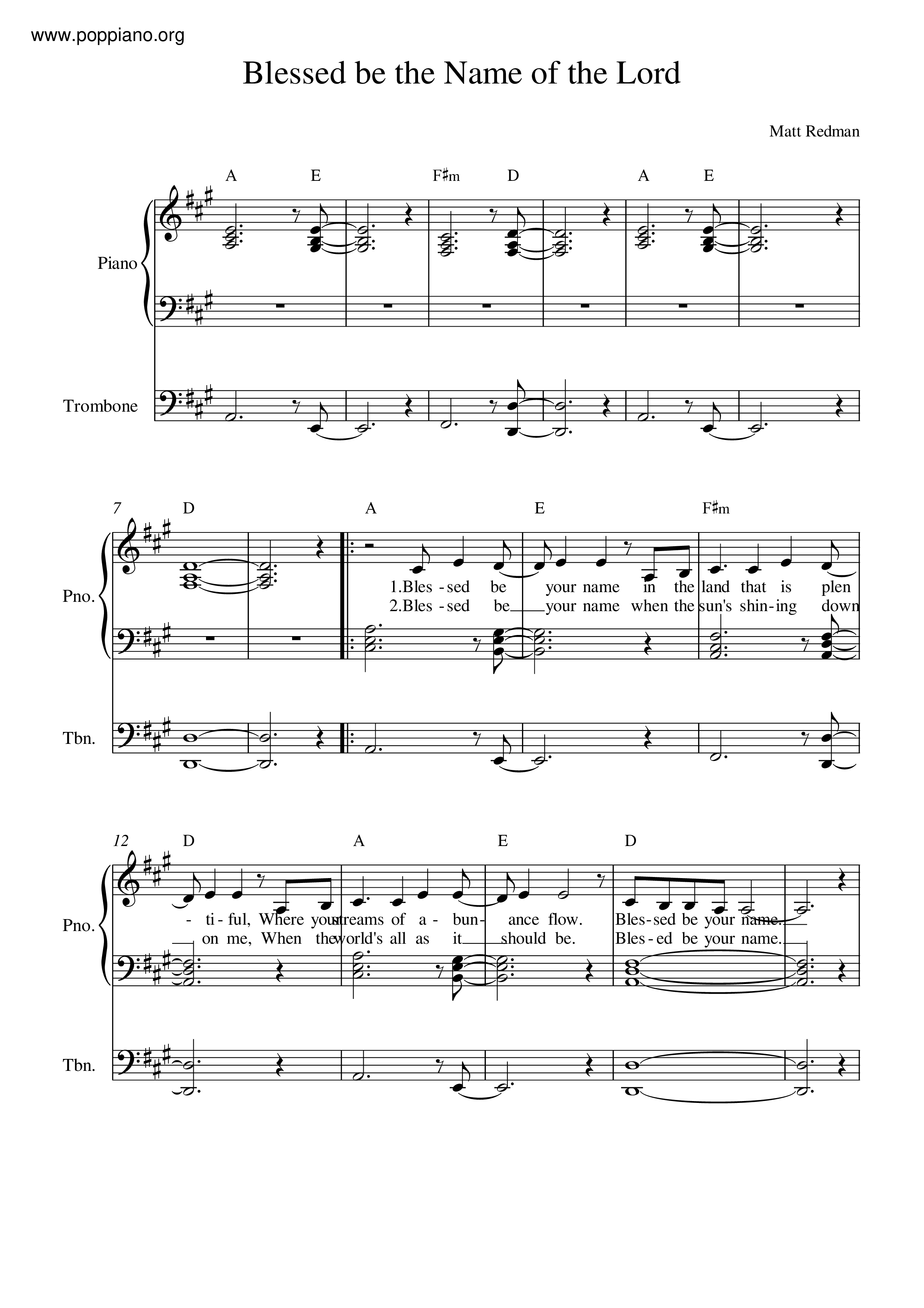 Hymn blessed be the name of the lord sheet music pdf free score