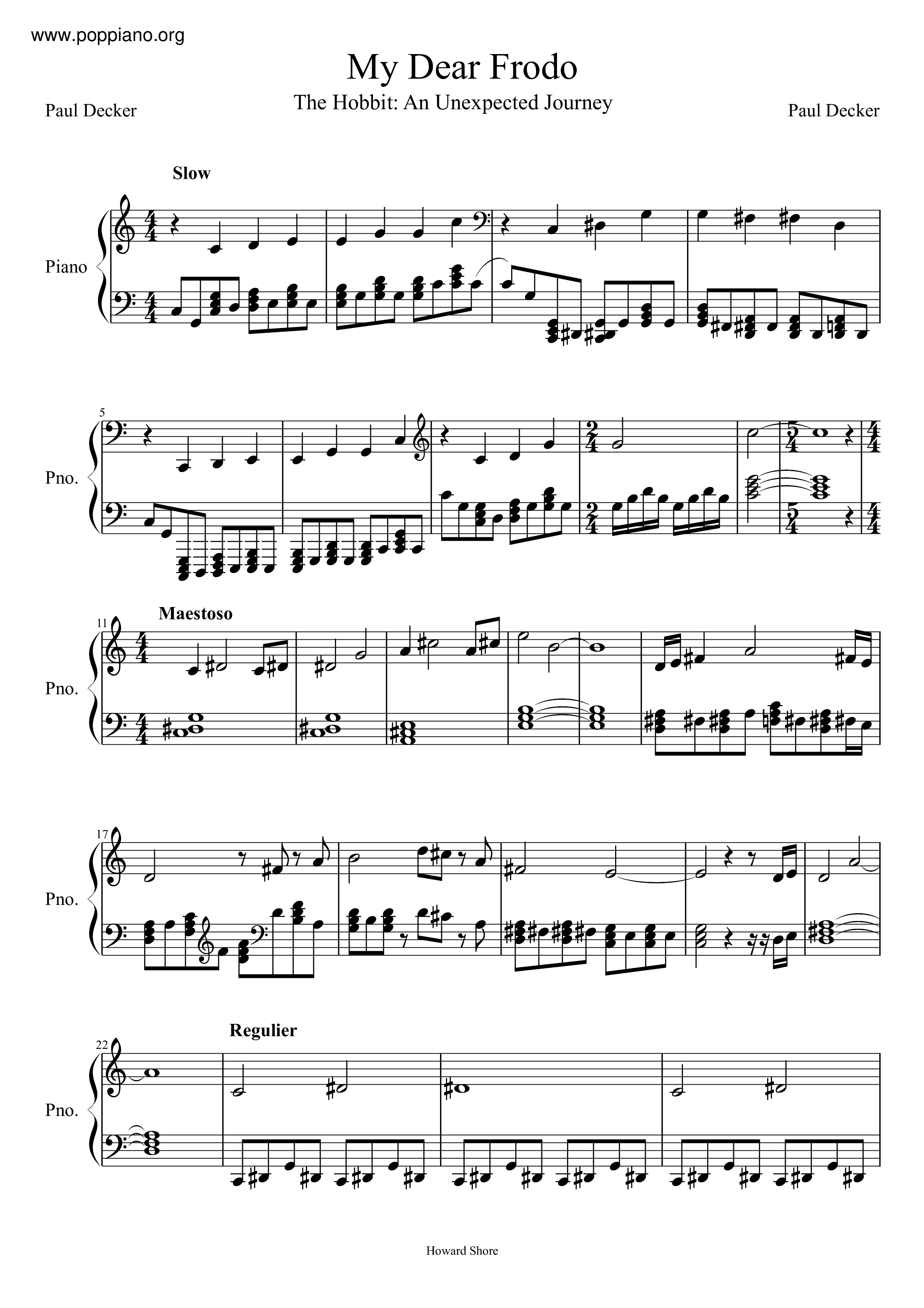The Hobbit An Unexpected JourneyMy Dear Frodo Sheet Music pdf, Free