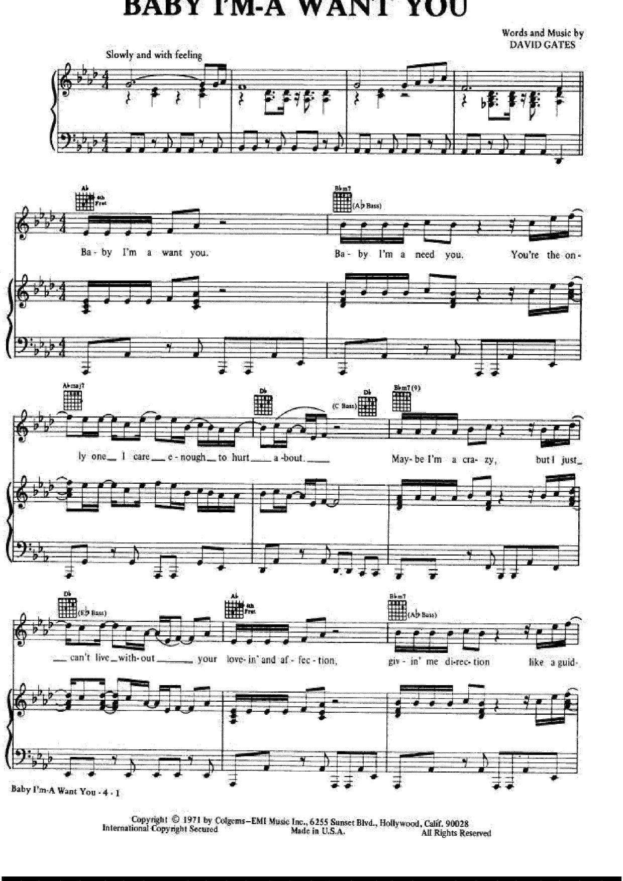 Bread-Baby I'm-A Want You Sheet Music pdf, - Free Score Download ★