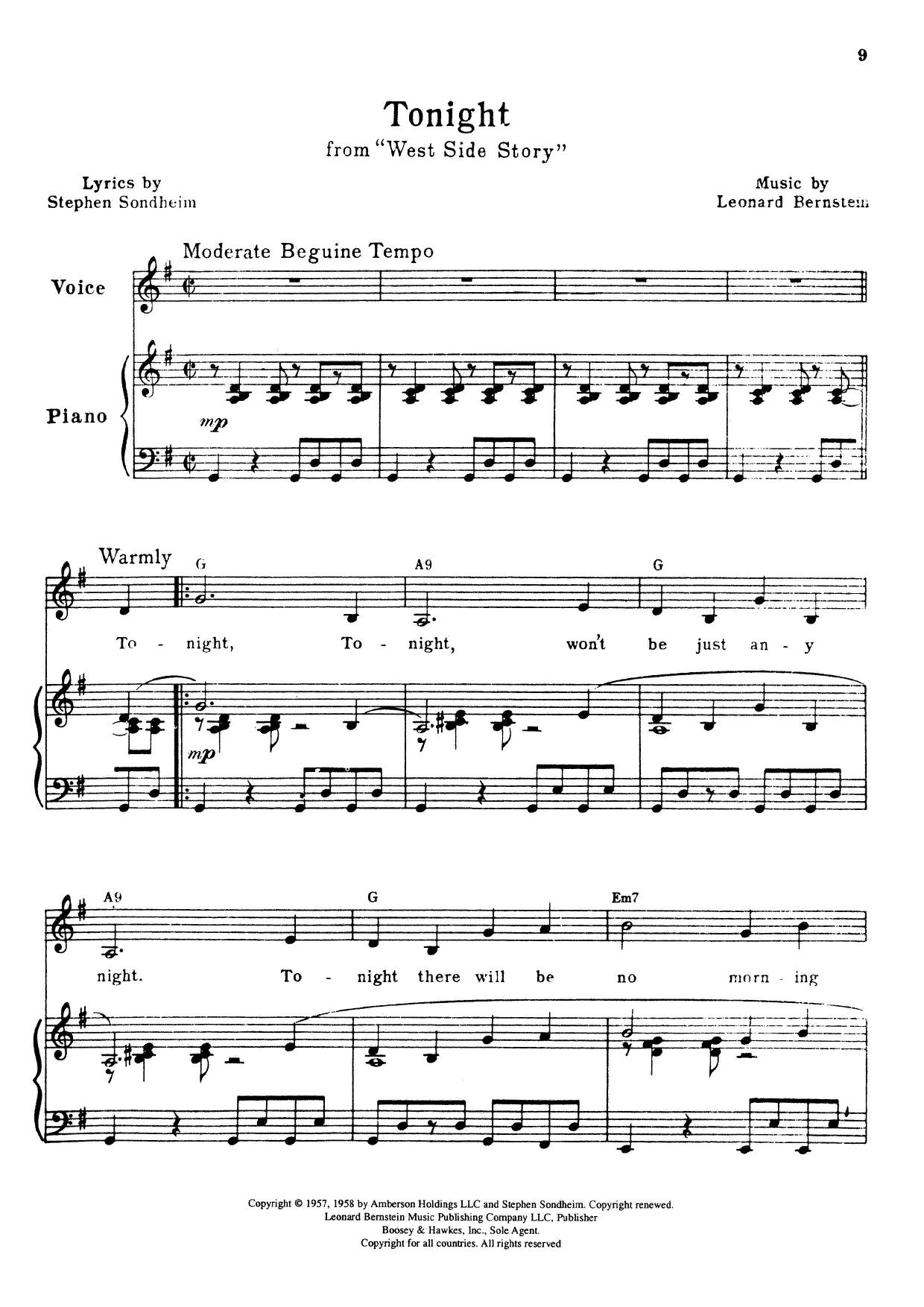 Leonard Bernstein West Side Story Act I Tonight Sheet Music Pdf 