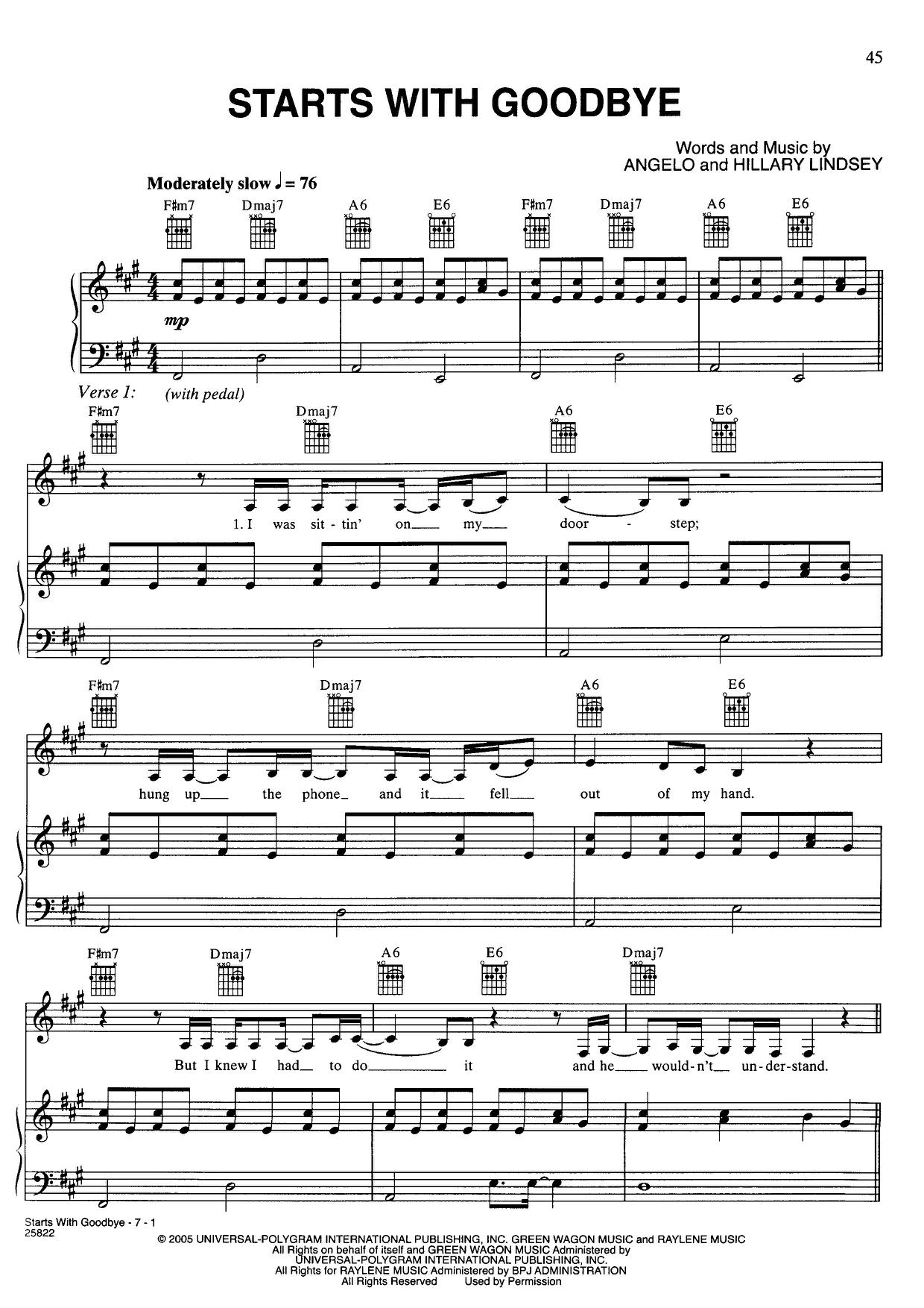 Starts With Goodbye琴譜