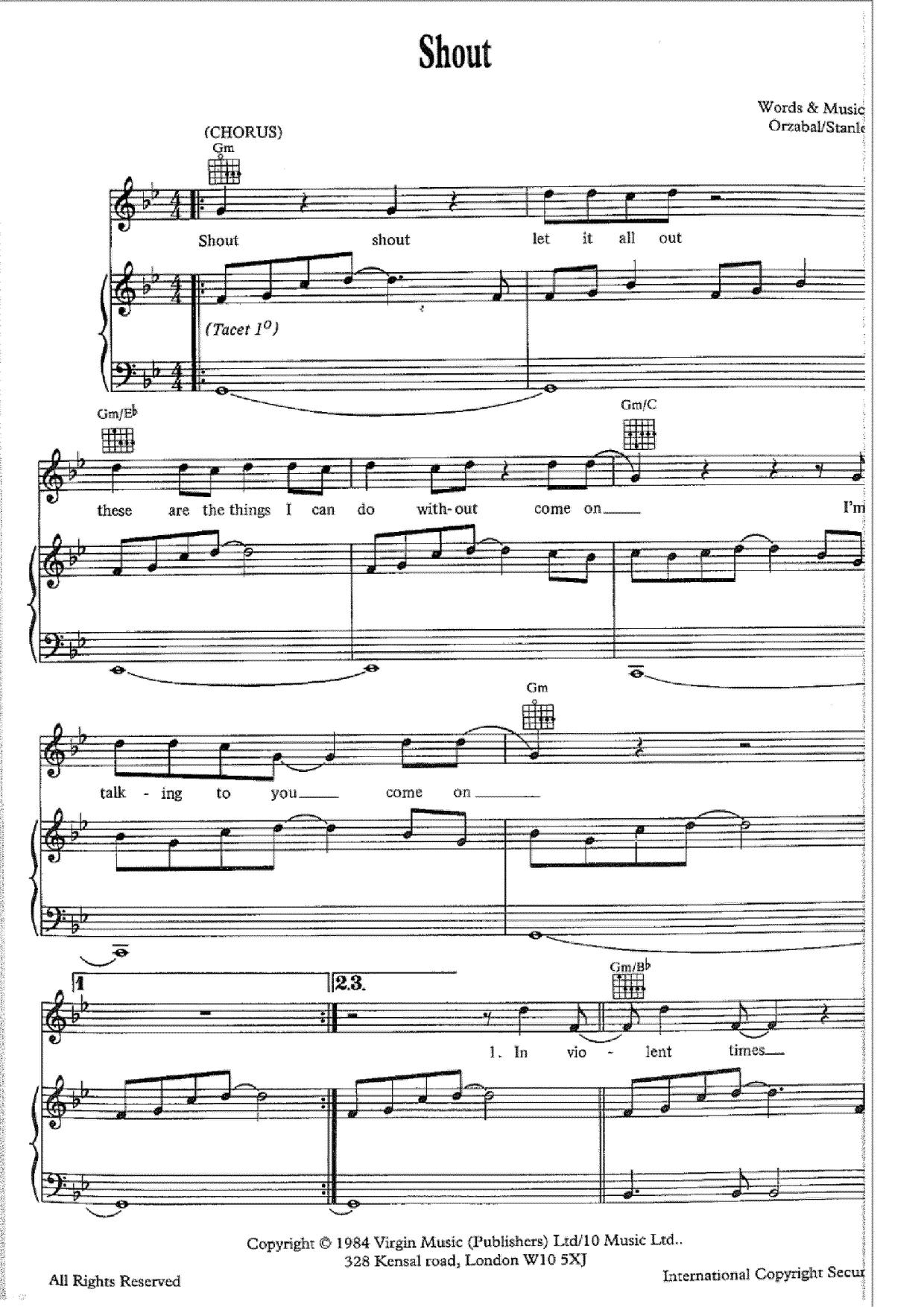 Tears for fears shout sheet music pdf free score download 