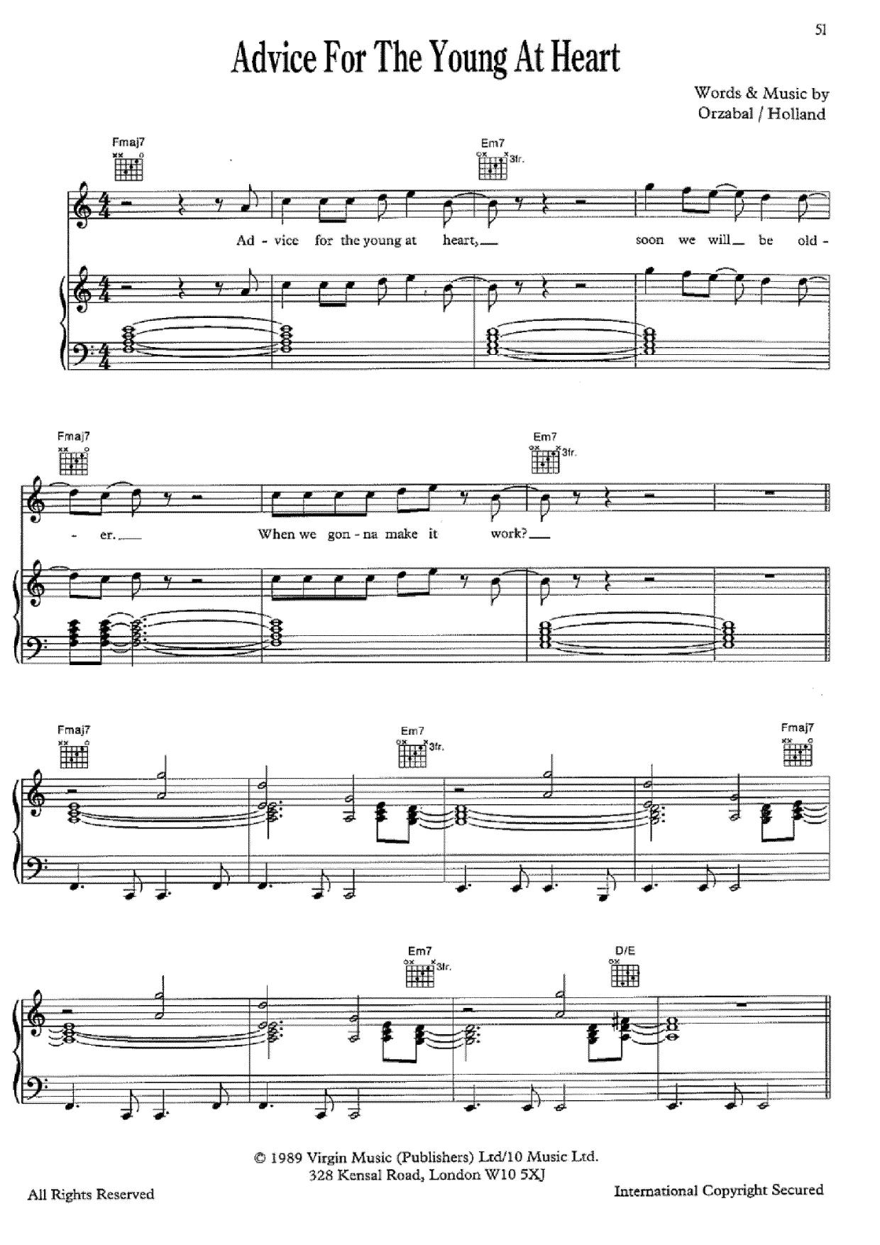 Tears For FearsAdvice For The Young At Heart Sheet Music pdf, Free Score Download ★