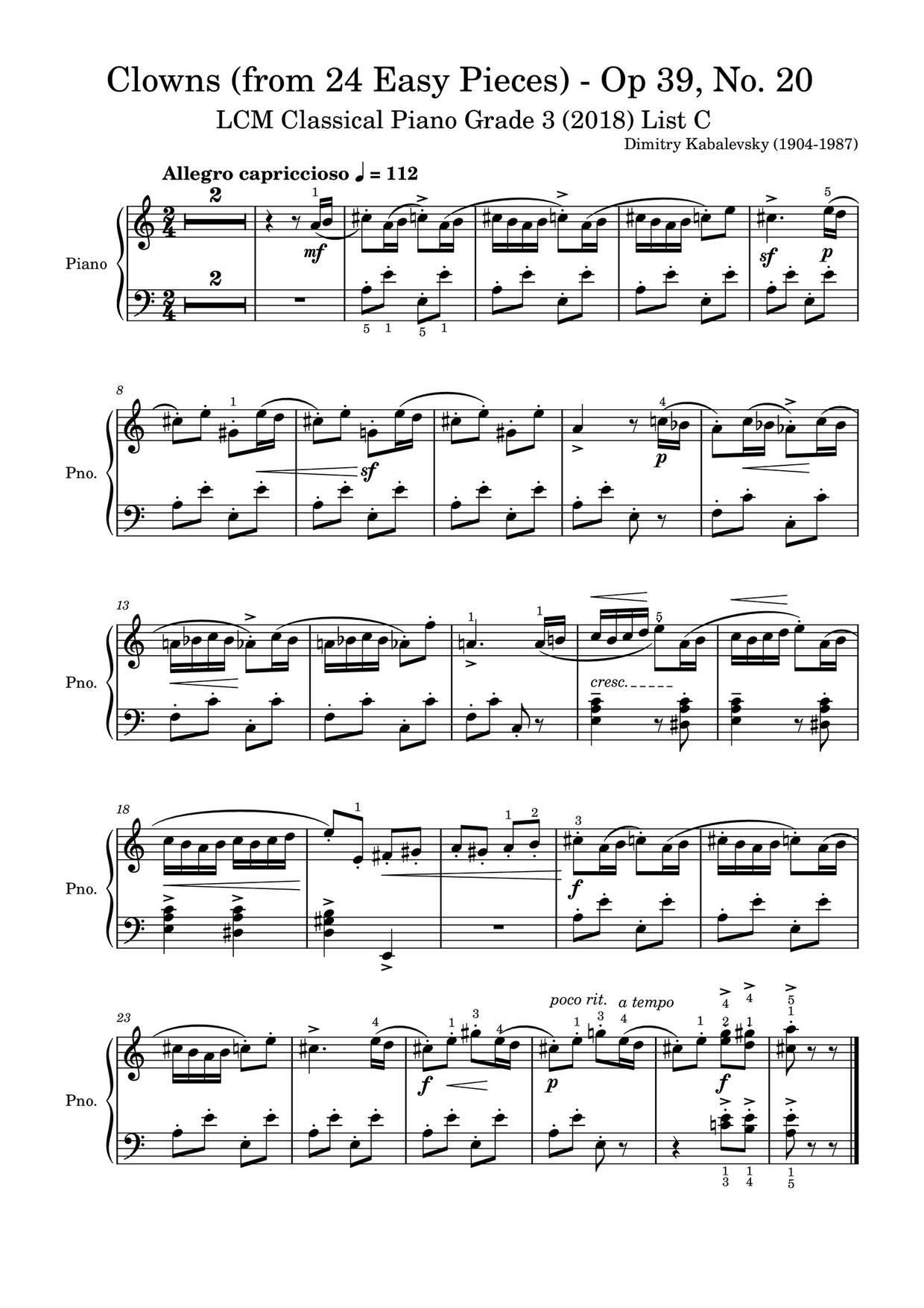 24 Pieces For Children, Op. 39: No. 20, Clownsピアノ譜