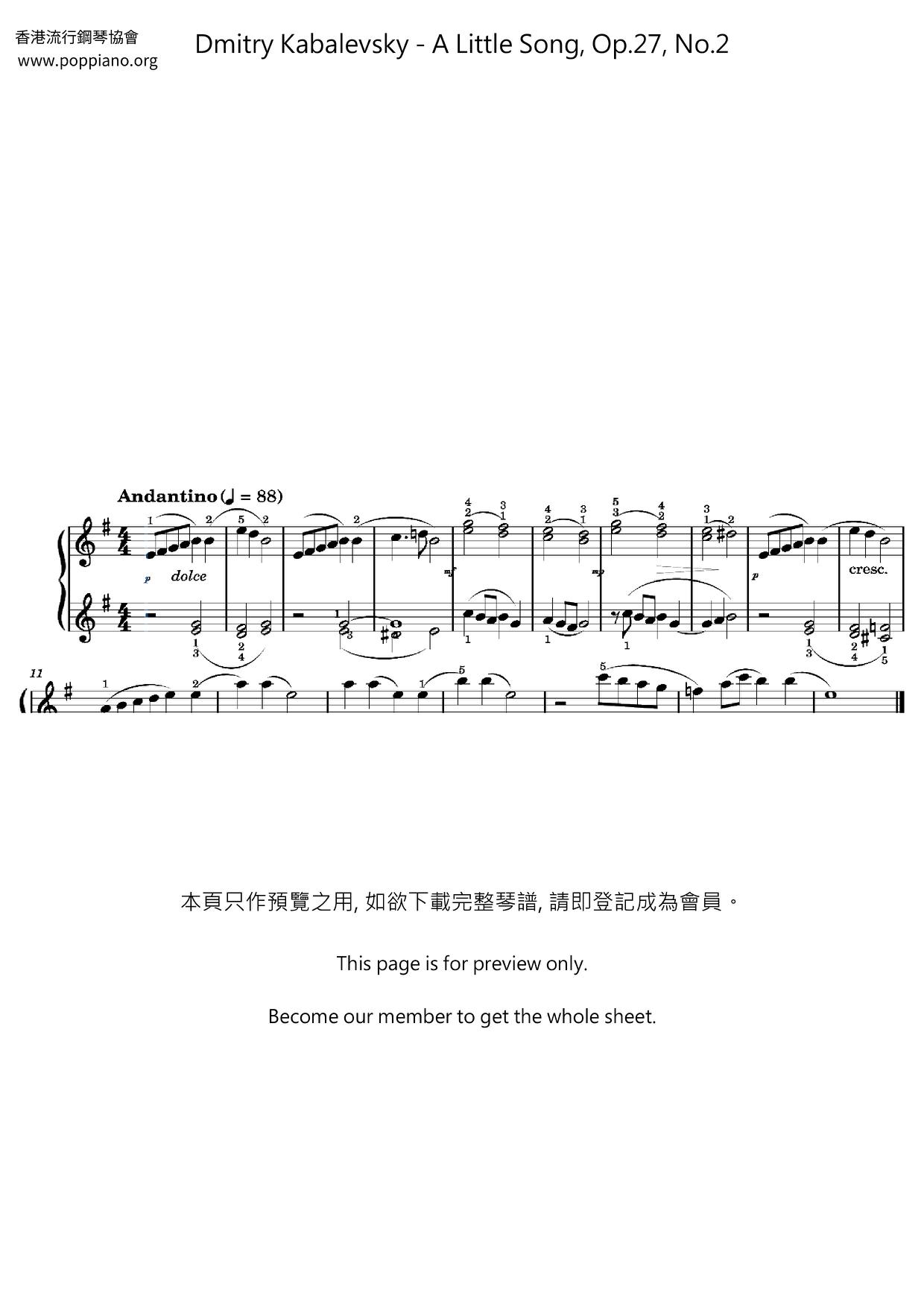 A Little Song, Op.27, No.2ピアノ譜