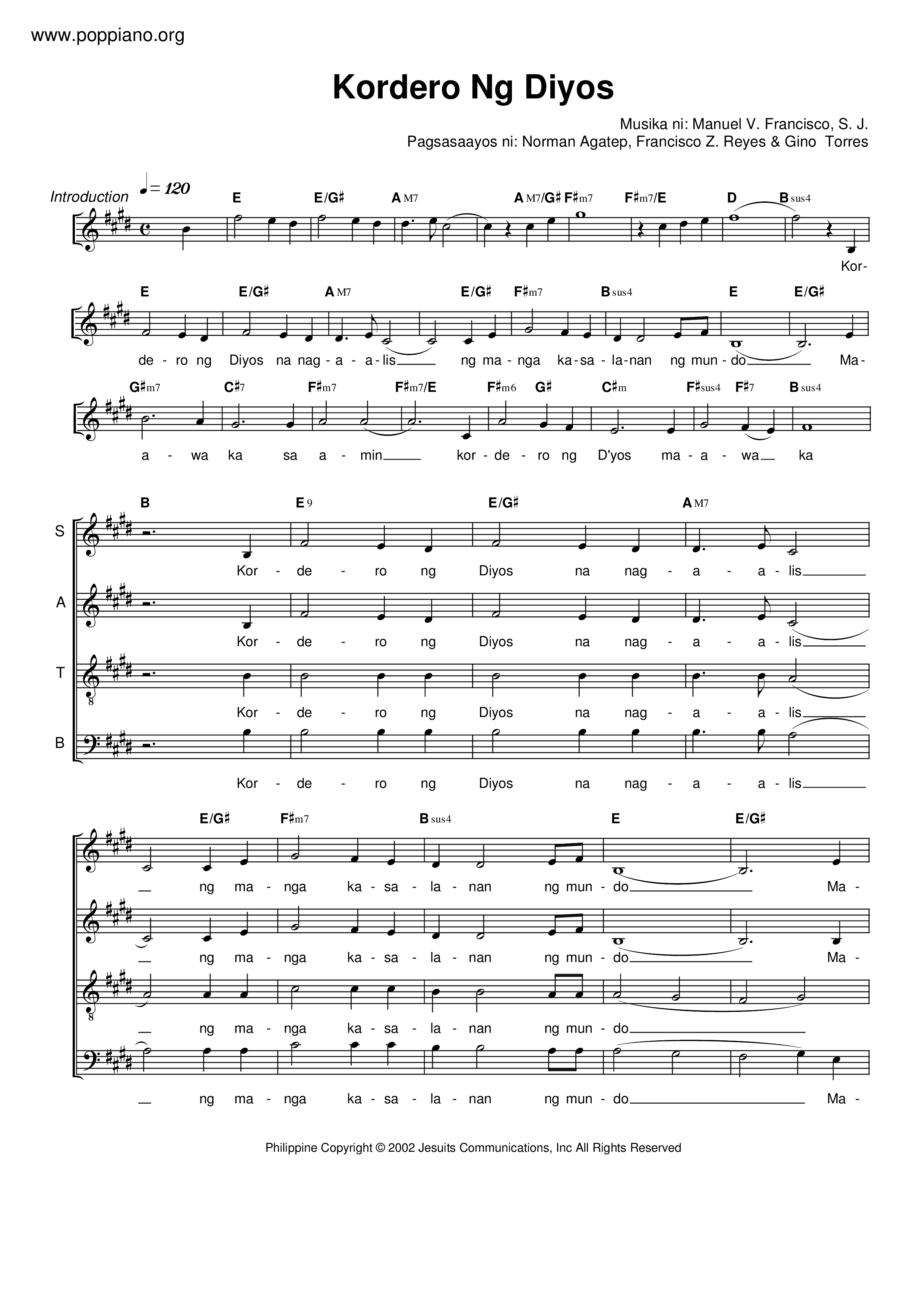 Hymn kordero ng diyos sheet music pdf free score download 