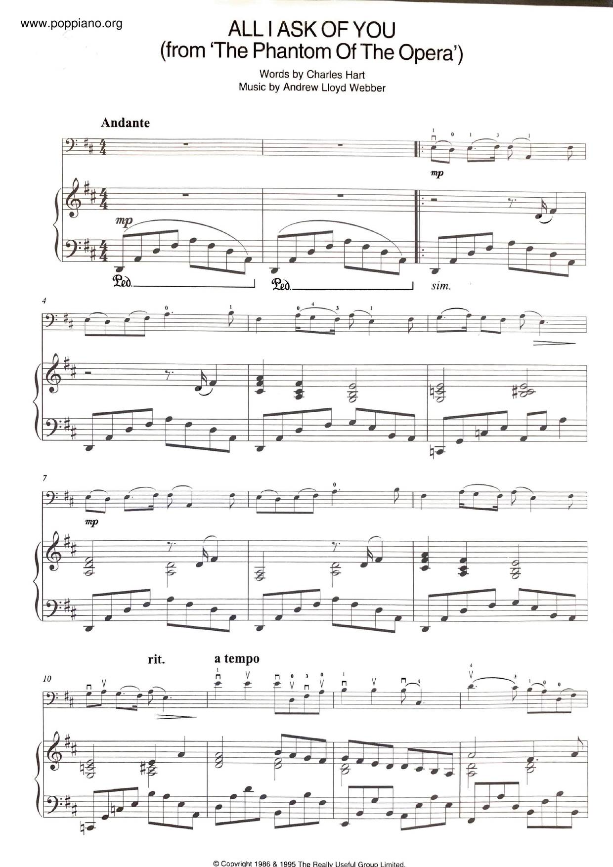Barbra streisand the phantom of the opera all i ask of you sheet