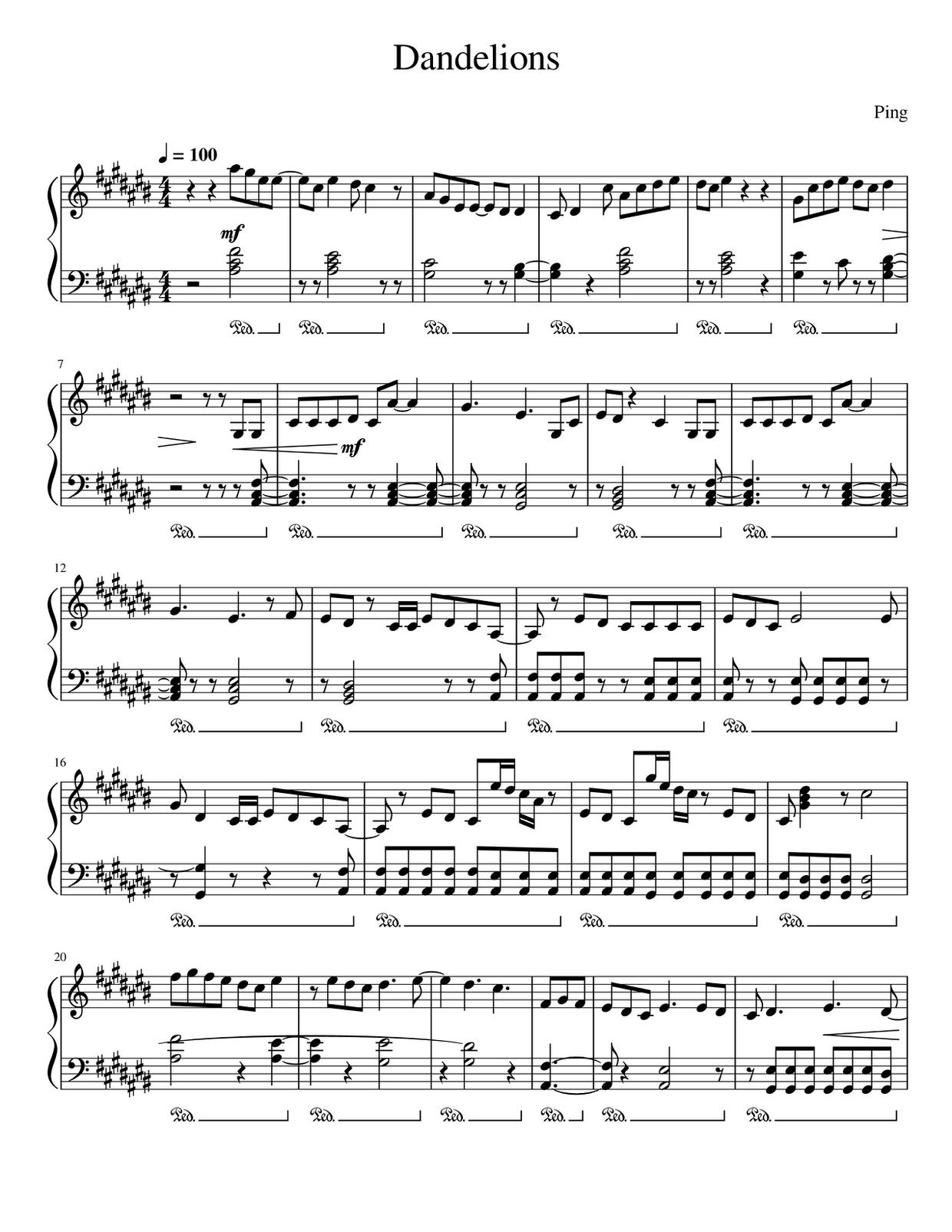 dandelions Sheet Music / Piano Score Free PDF Download HK Pop Piano