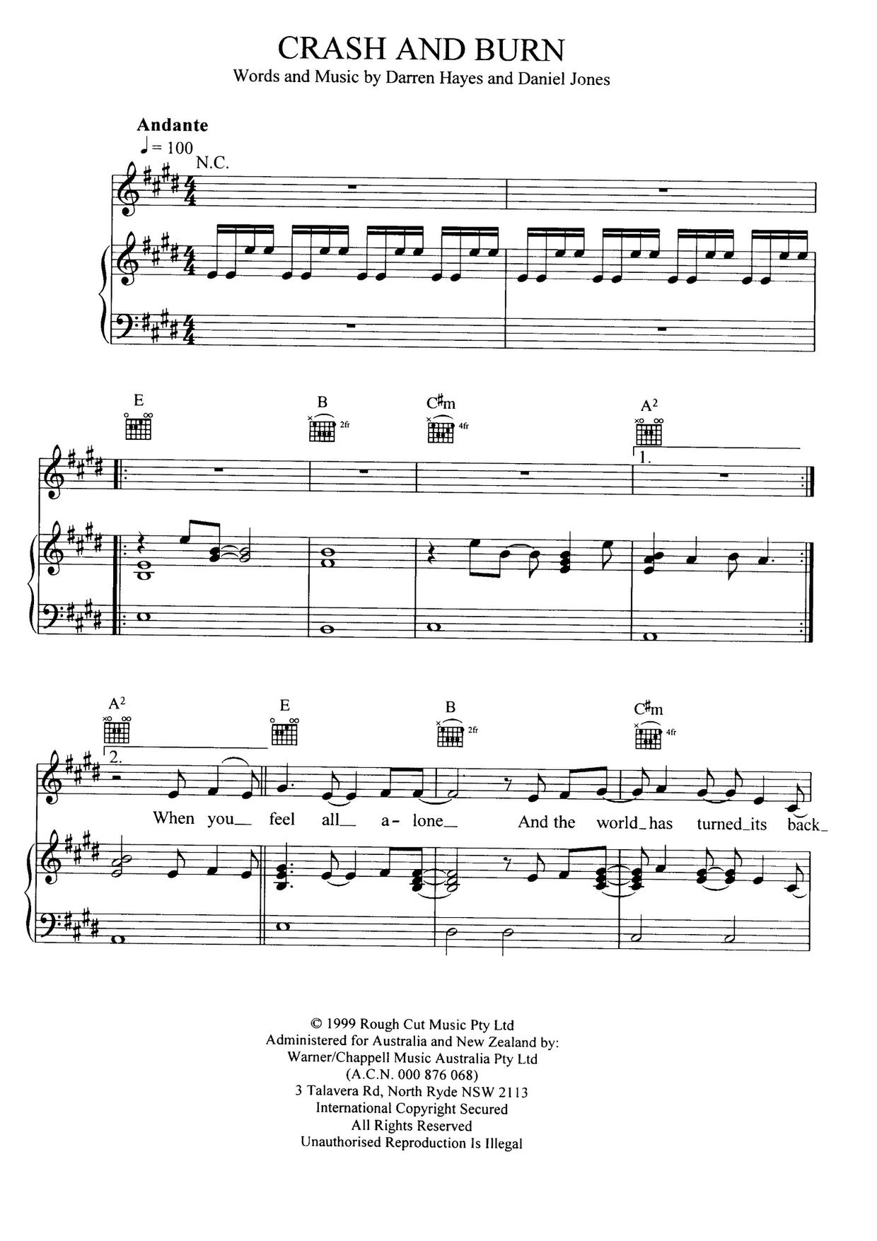 Savage GardenCrash And Burn Sheet Music pdf, Free Score Download ★
