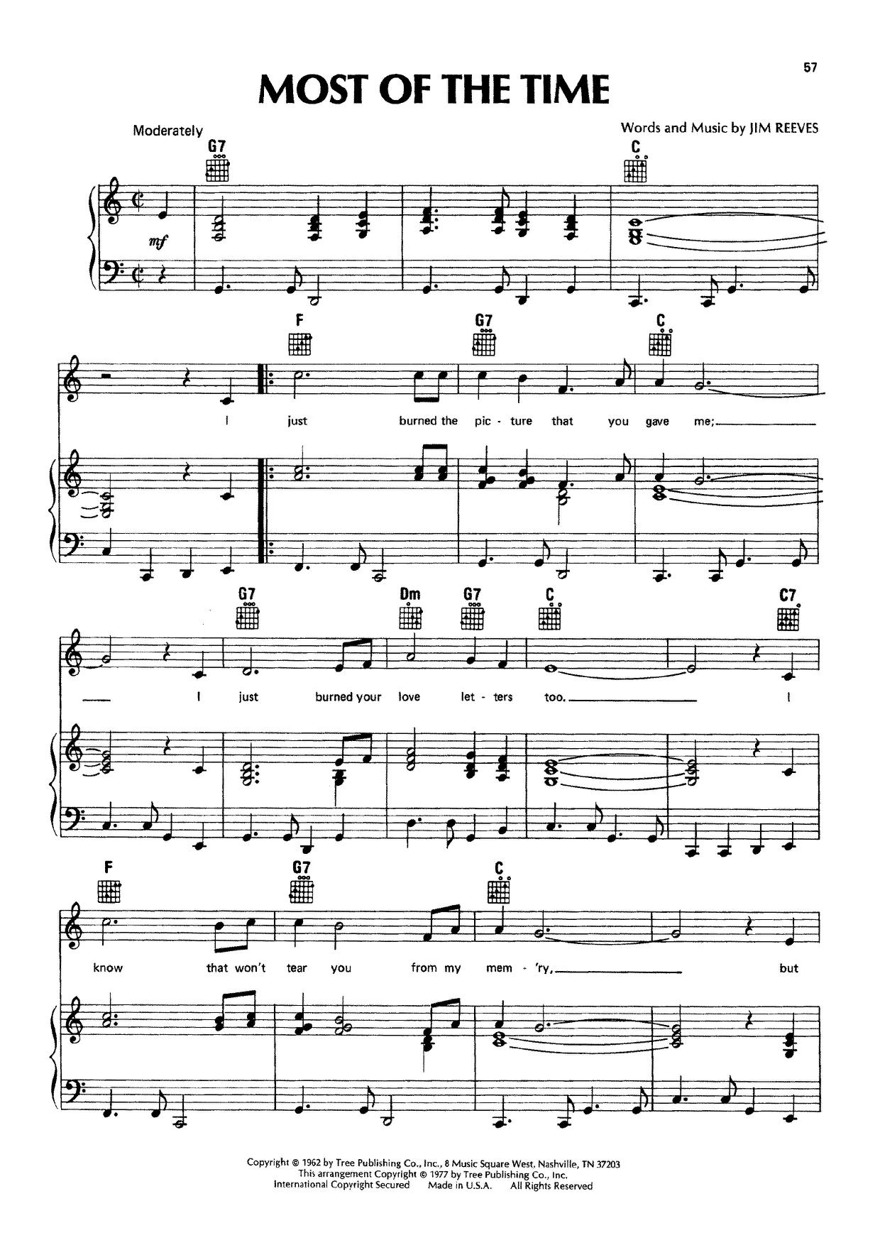 Jim ReevesMost Of The Time Sheet Music pdf, Free Score Download ★