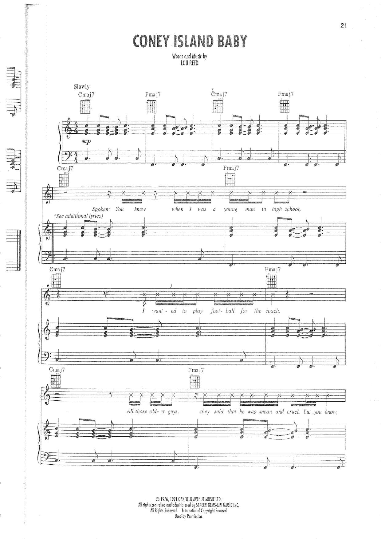 Lou ReedConey Island Baby Sheet Music pdf, Free Score Download ★