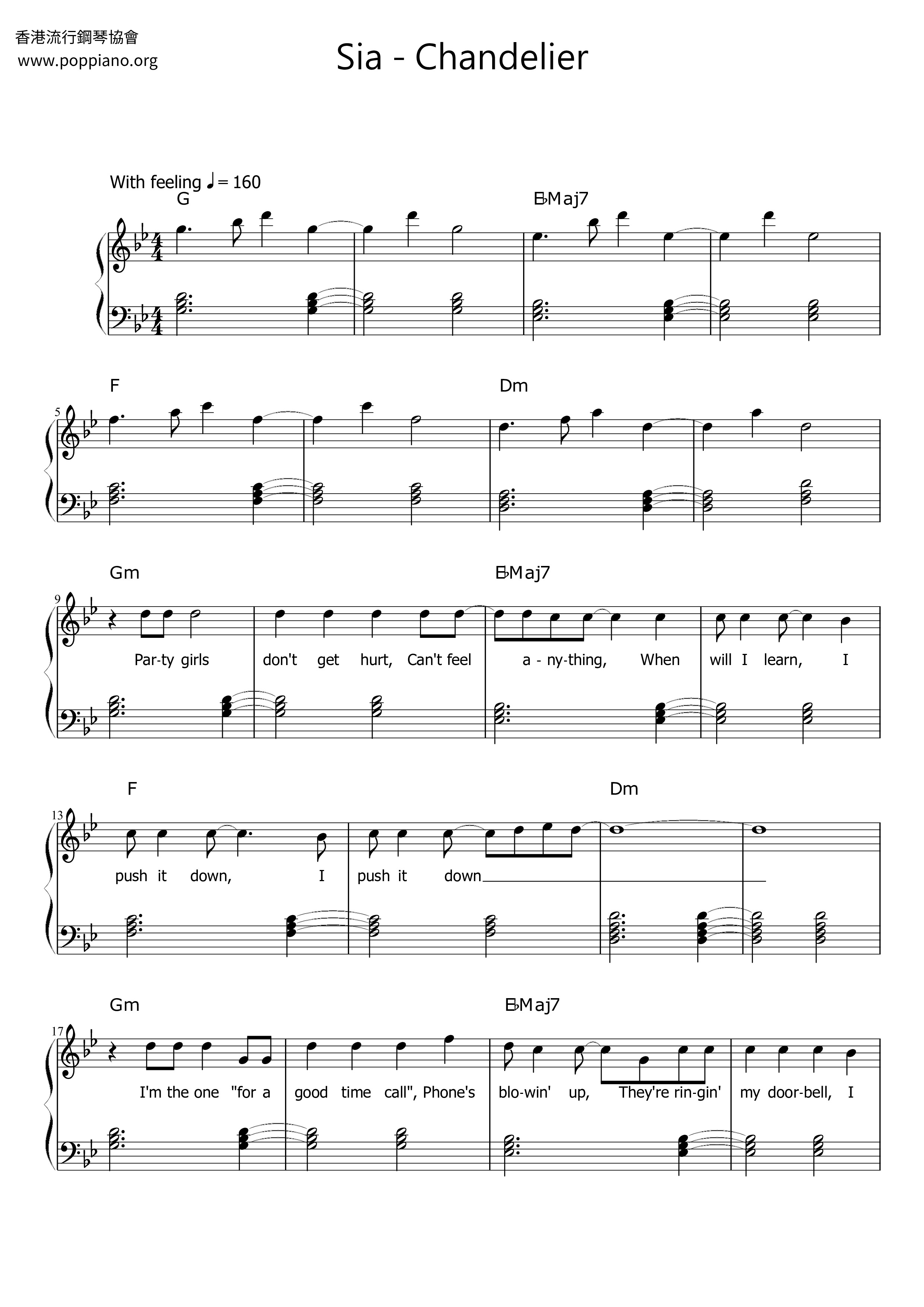 Sia Chandelier Sheet Music Pdf Free Score Download