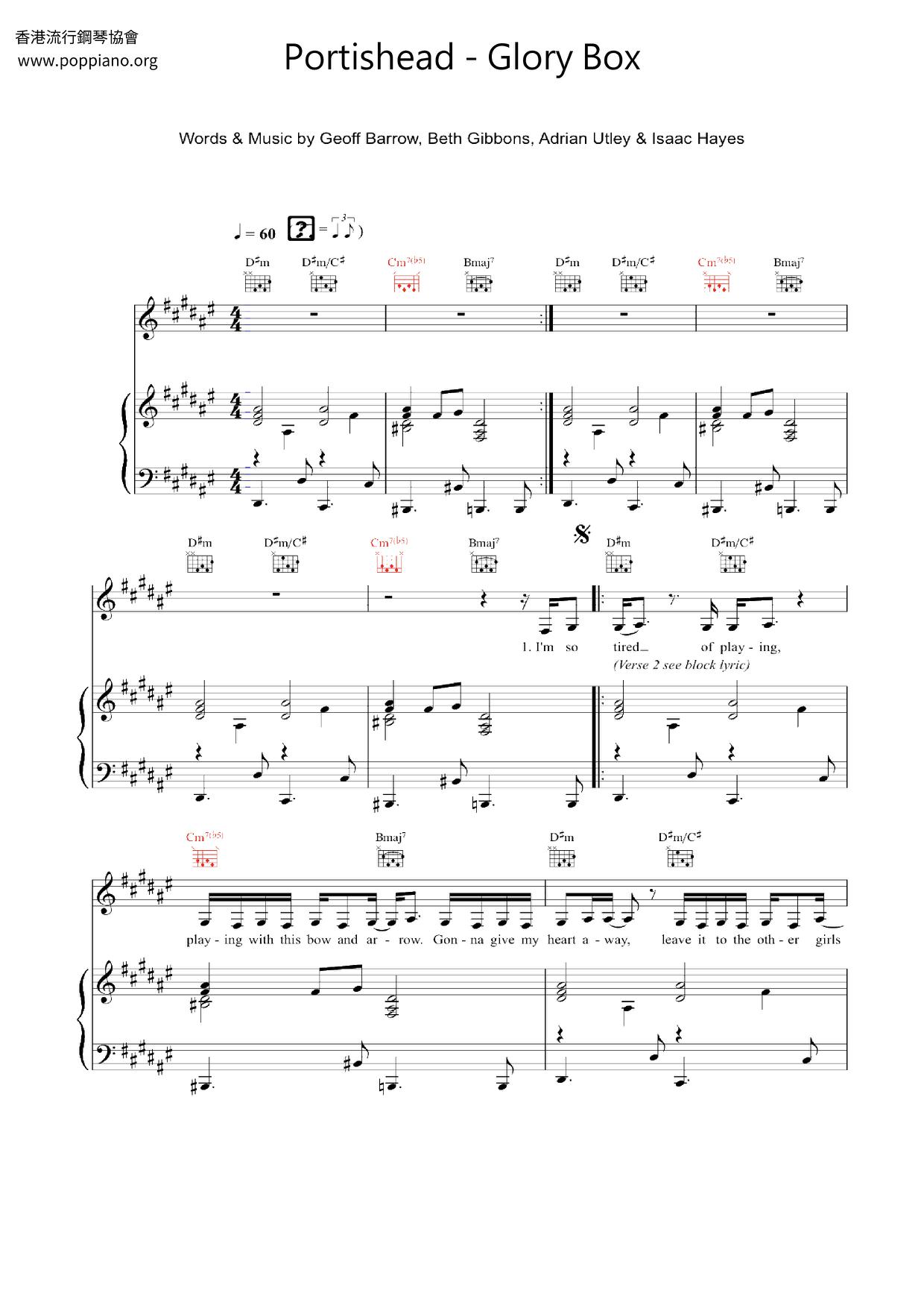 PortisheadGlory Box Sheet Music pdf, Free Score Download ★