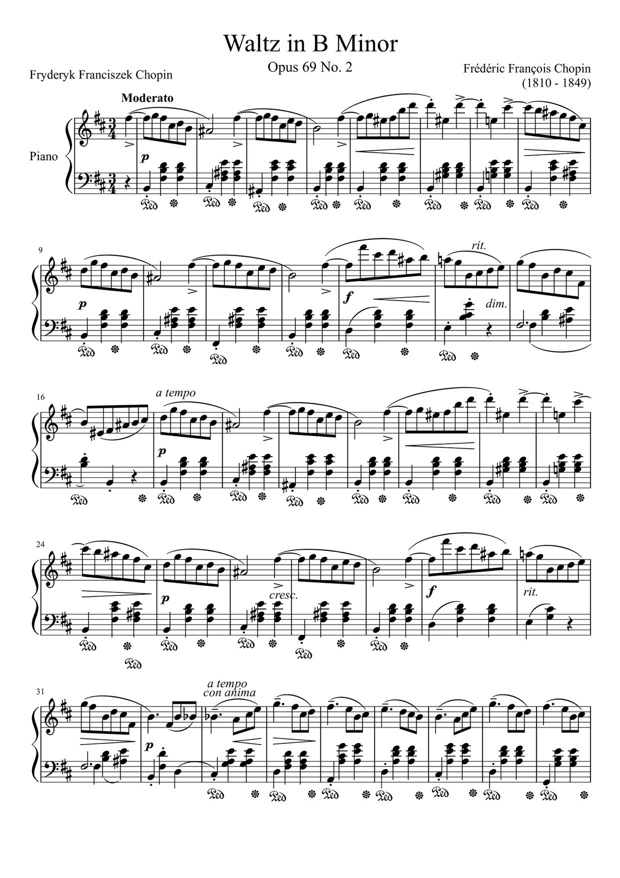 Waltz No.10 In B Minor, Op.69 No.2琴譜
