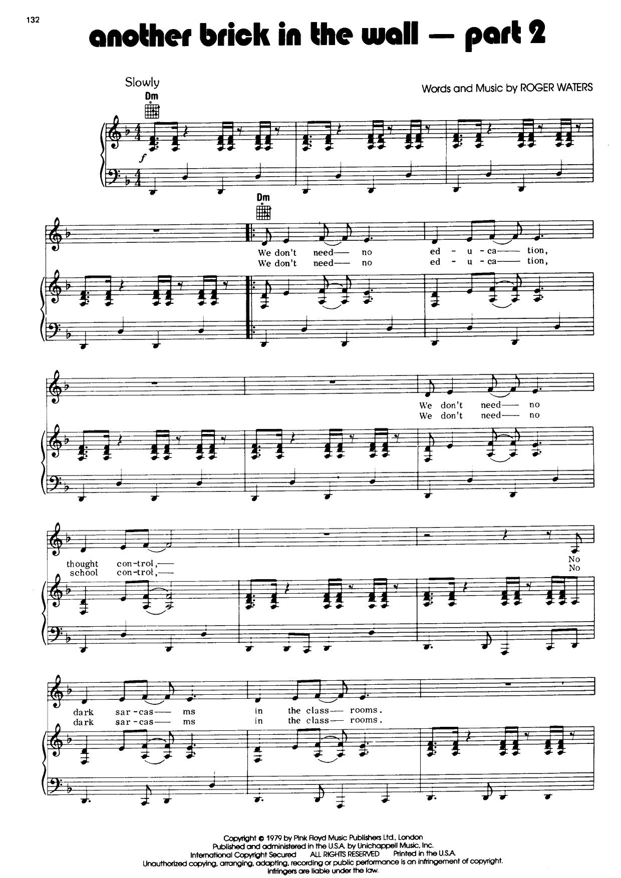 Pink FloydAnother Brick In The Wall, Pt. 2 Sheet Music pdf, Free