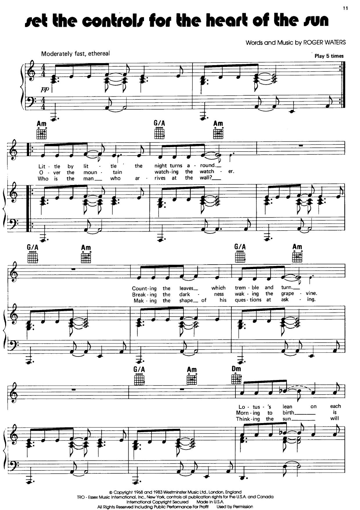 Pink FloydSet The Controls For The Heart Of The Sun Sheet Music pdf, Free Score Download ★