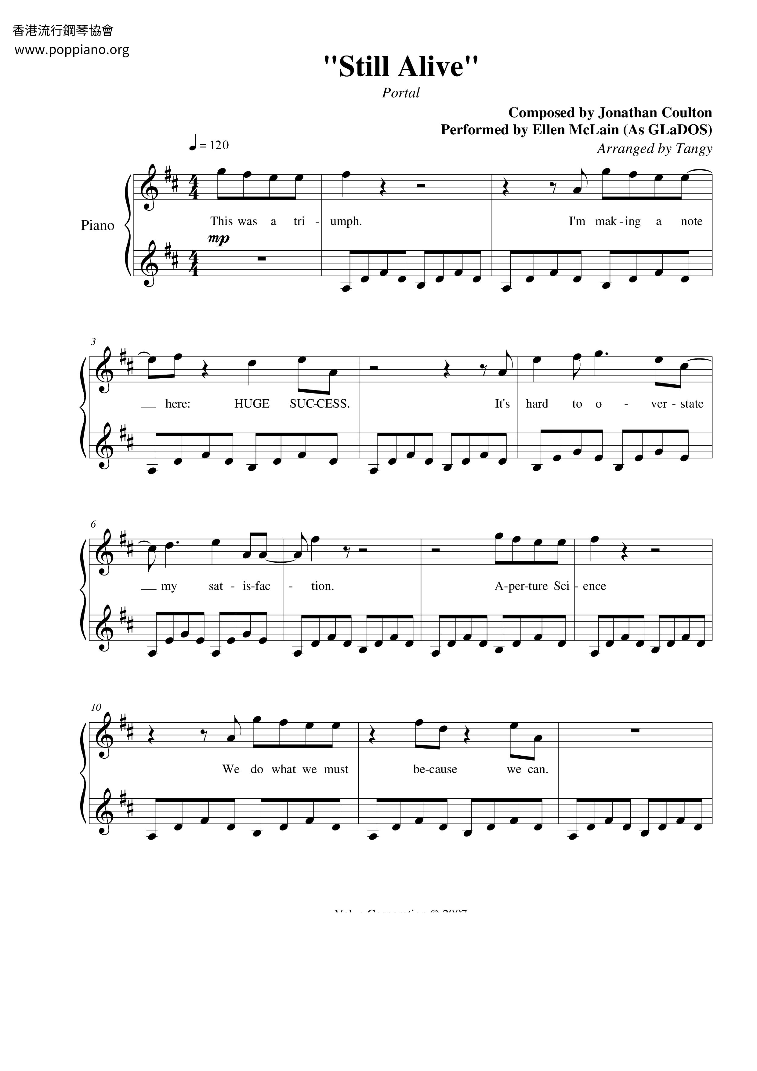Portal Still Alive Sheet Music Pdf Free Score Download
