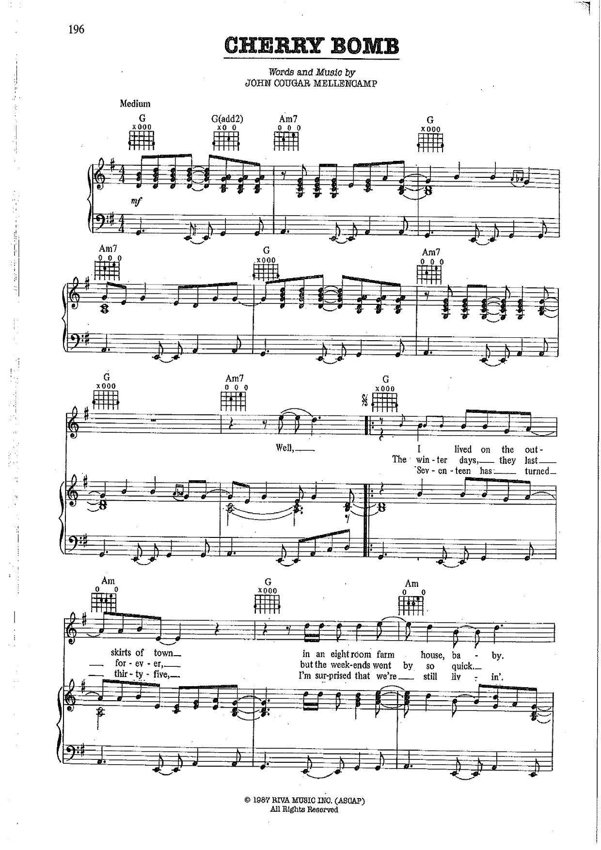 John MellencampCherry Bomb Sheet Music pdf, Free Score Download ★