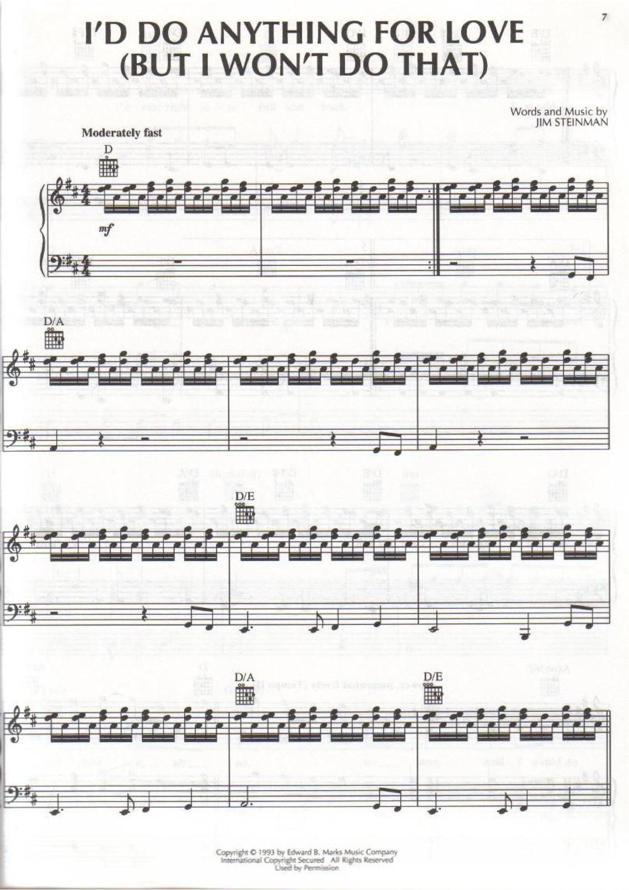 Meat LoafI'd Do Anything For Love (But I Won't Do That) Sheet Music Meat LoafI'd Do Anything For Love (But I Won't Do That) Sheet Music
