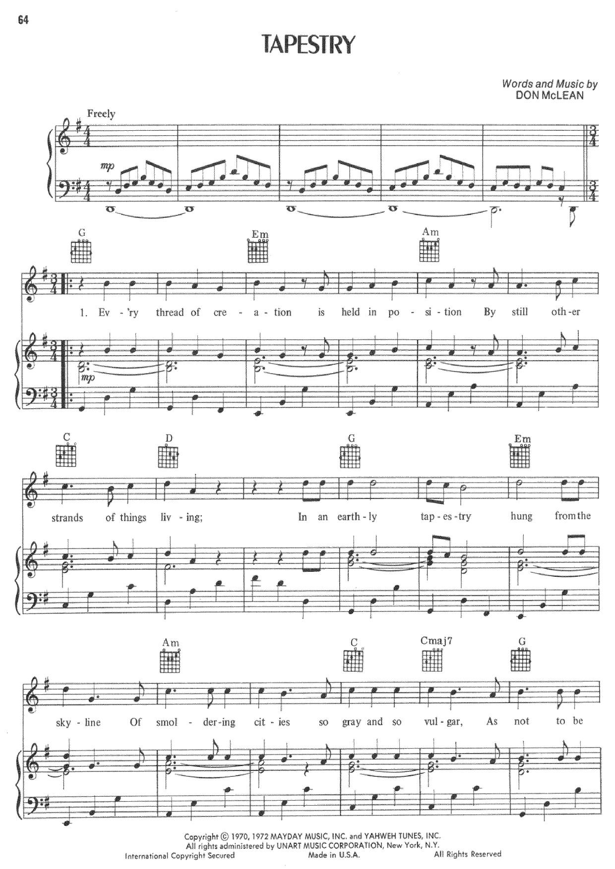 Don McleanTapestry Sheet Music pdf, Free Score Download ★