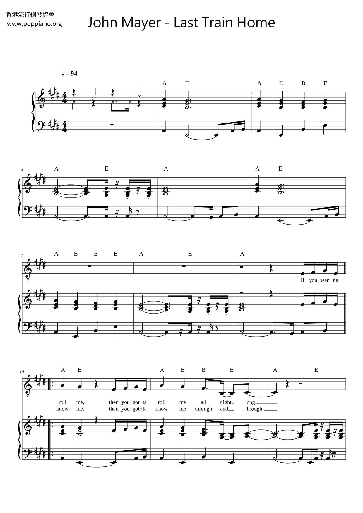 John MayerLast Train Home Sheet Music pdf, Free Score Download ★